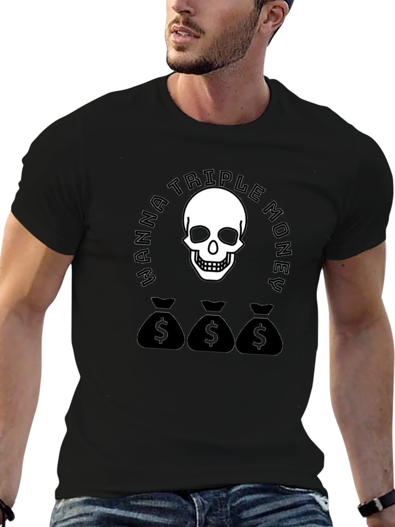 Wanna Triple Money Skull Black T-Shirt