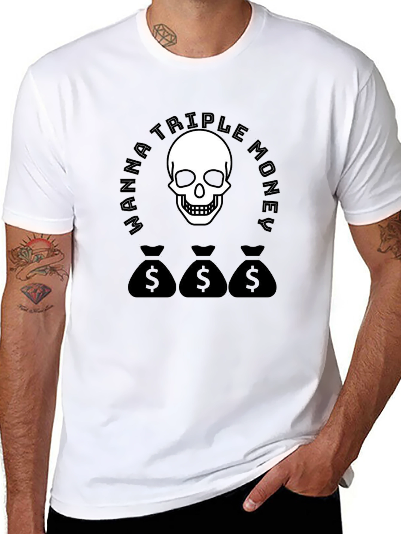 Wanna Triple Money Skull Black T-Shirt