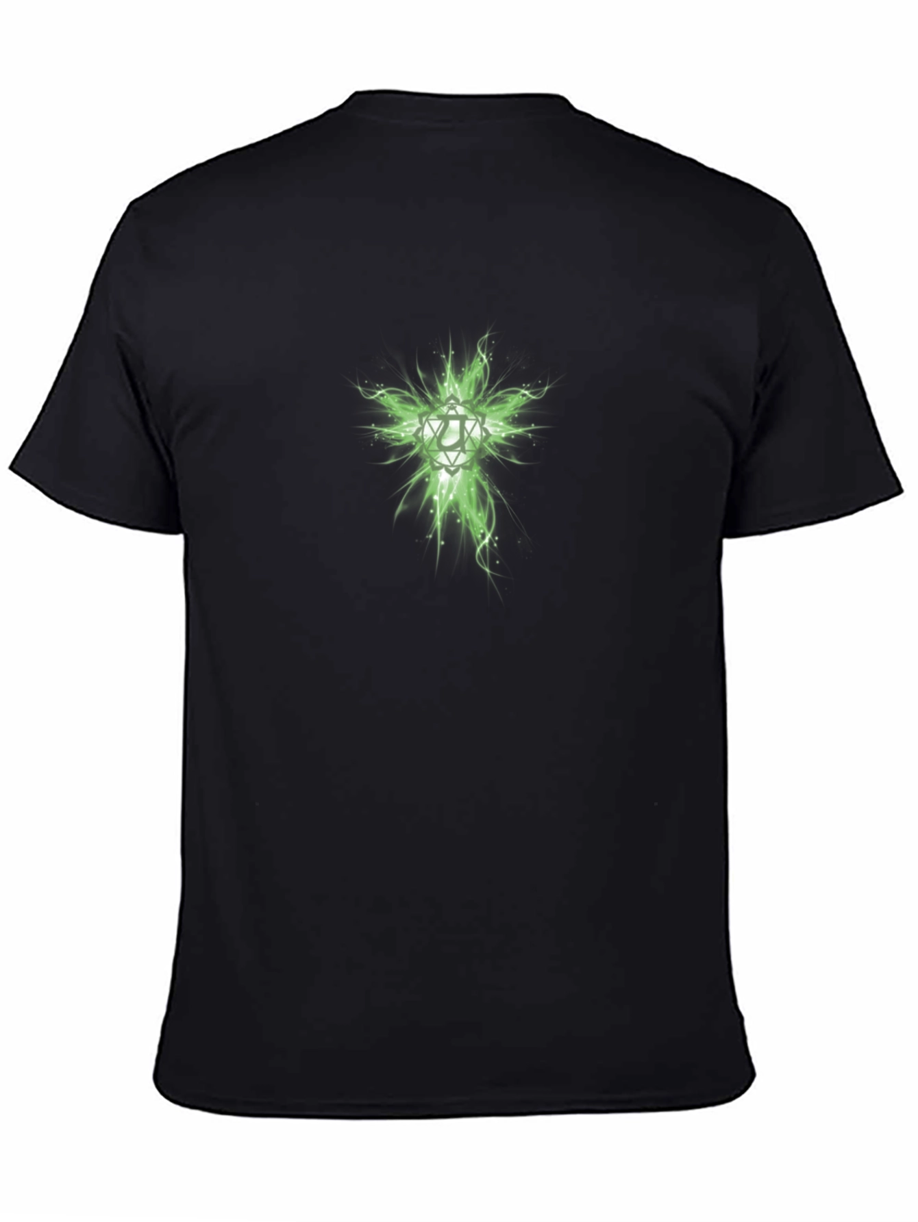 Mens Black T-Shirt with Green Geometric Design