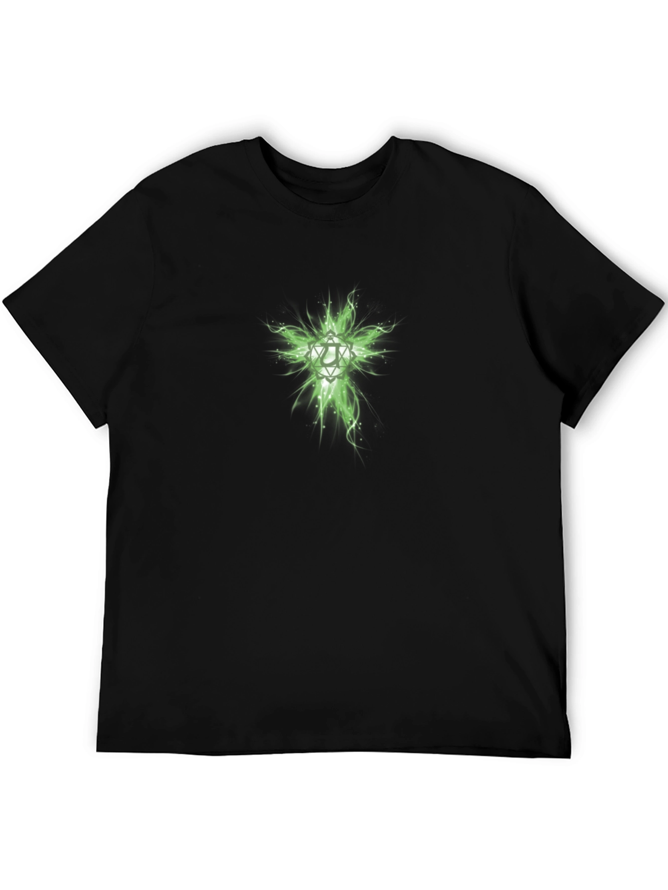 Mens Black T-Shirt with Green Geometric Design