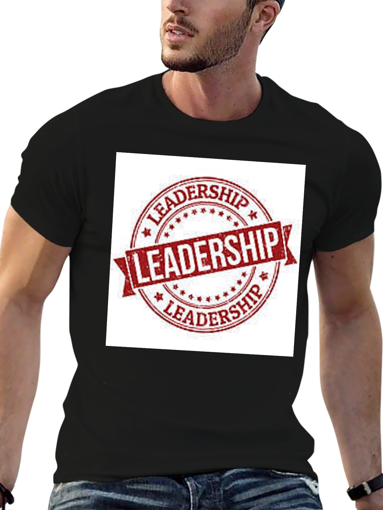 Leadership Stamp Graphic Tee - Black Cotton T-Shirt