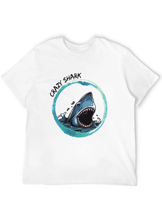 Crazy Shark Graphic Tee - Black Cotton T-Shirt