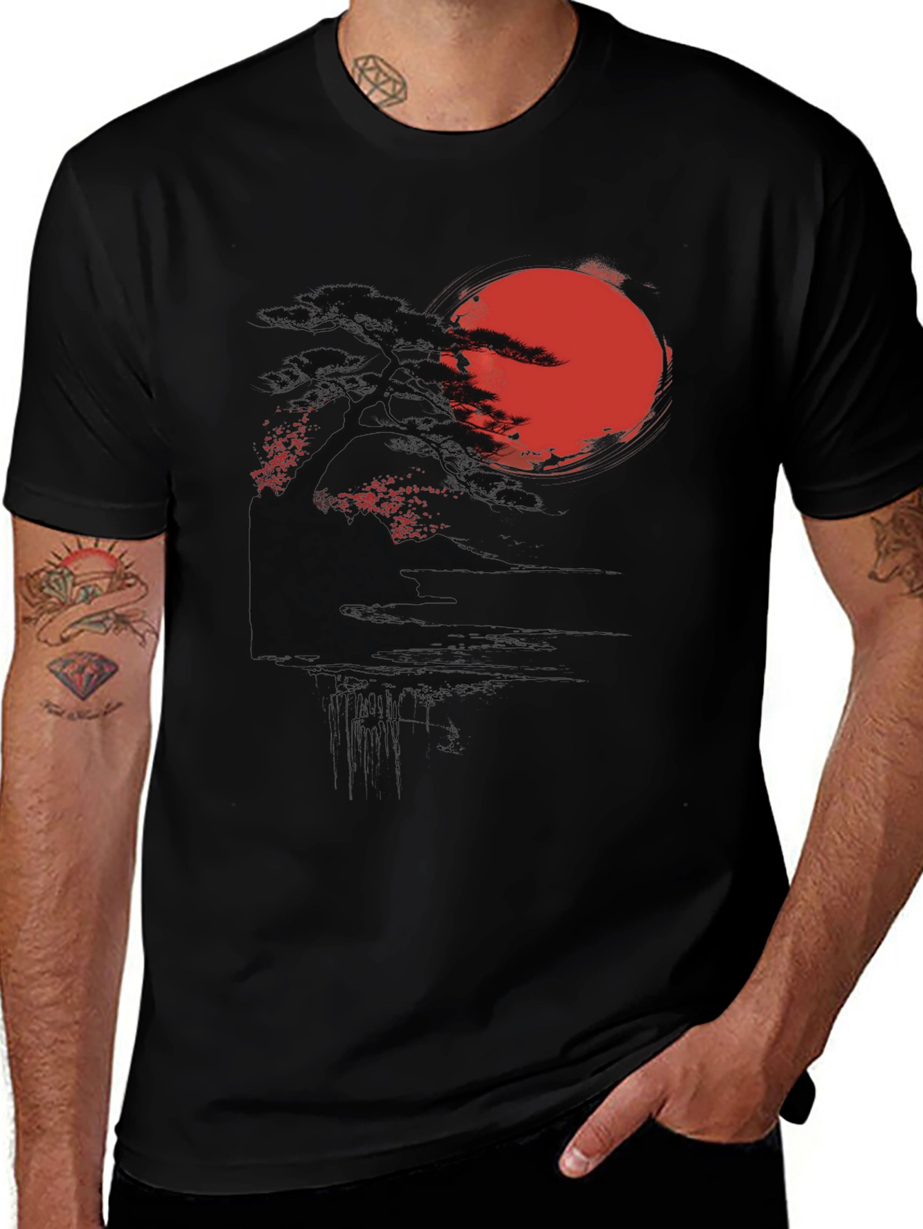 Rising Sun Graphic Tee - Black Cotton Blend