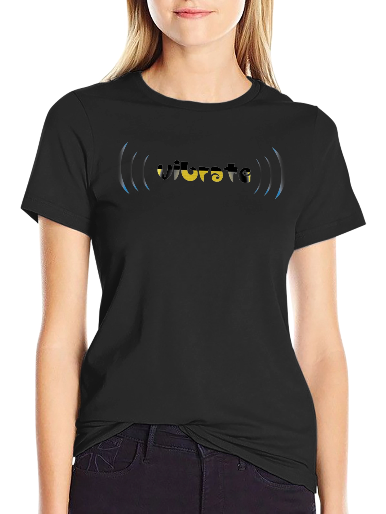 Vibrate Graphic Tee - Black Cotton Blend T-Shirt