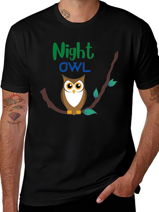 Night Owl Graphic Tee - Black Cotton T-Shirt