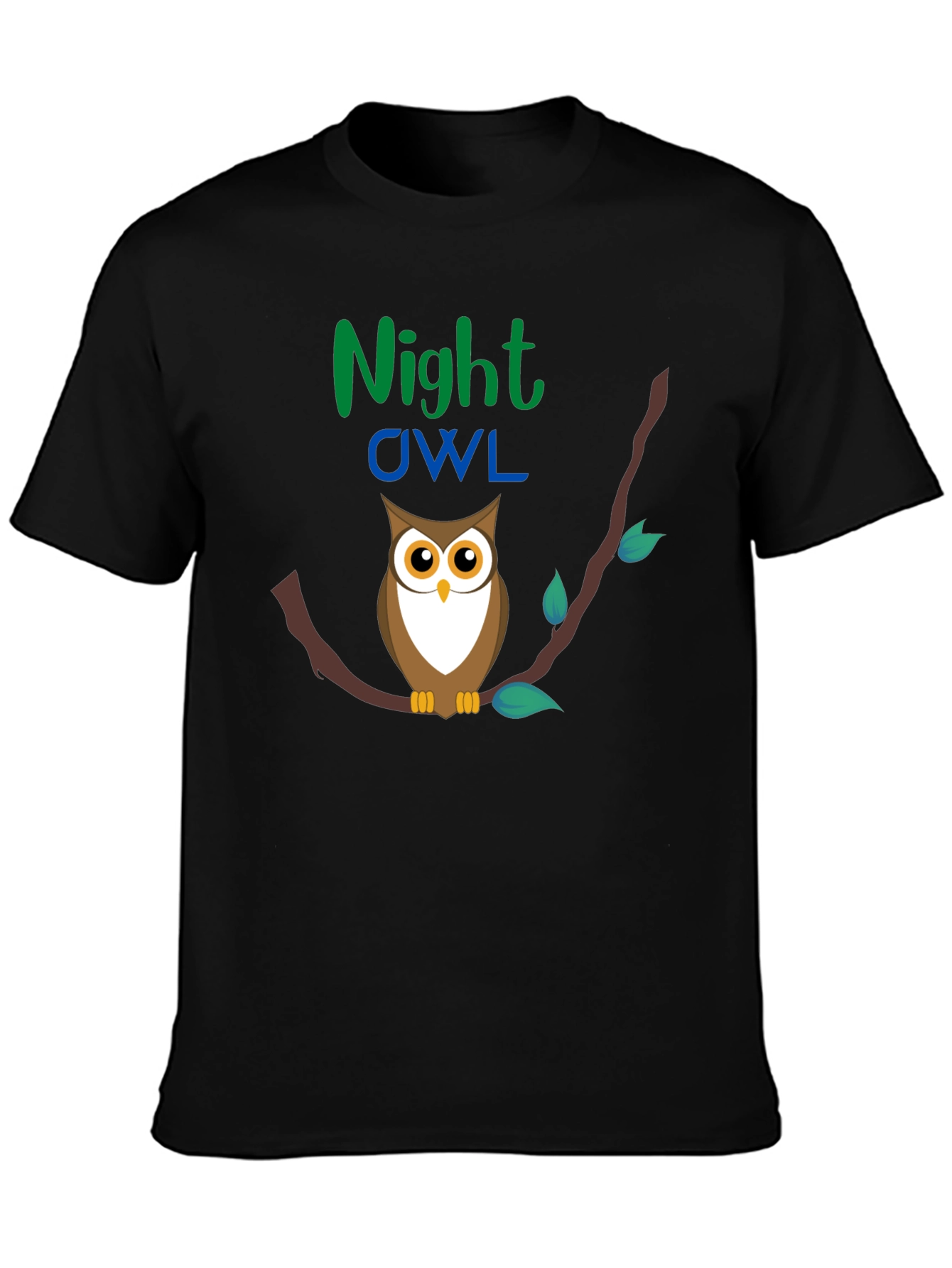 Night Owl Graphic Tee - Black Cotton T-Shirt