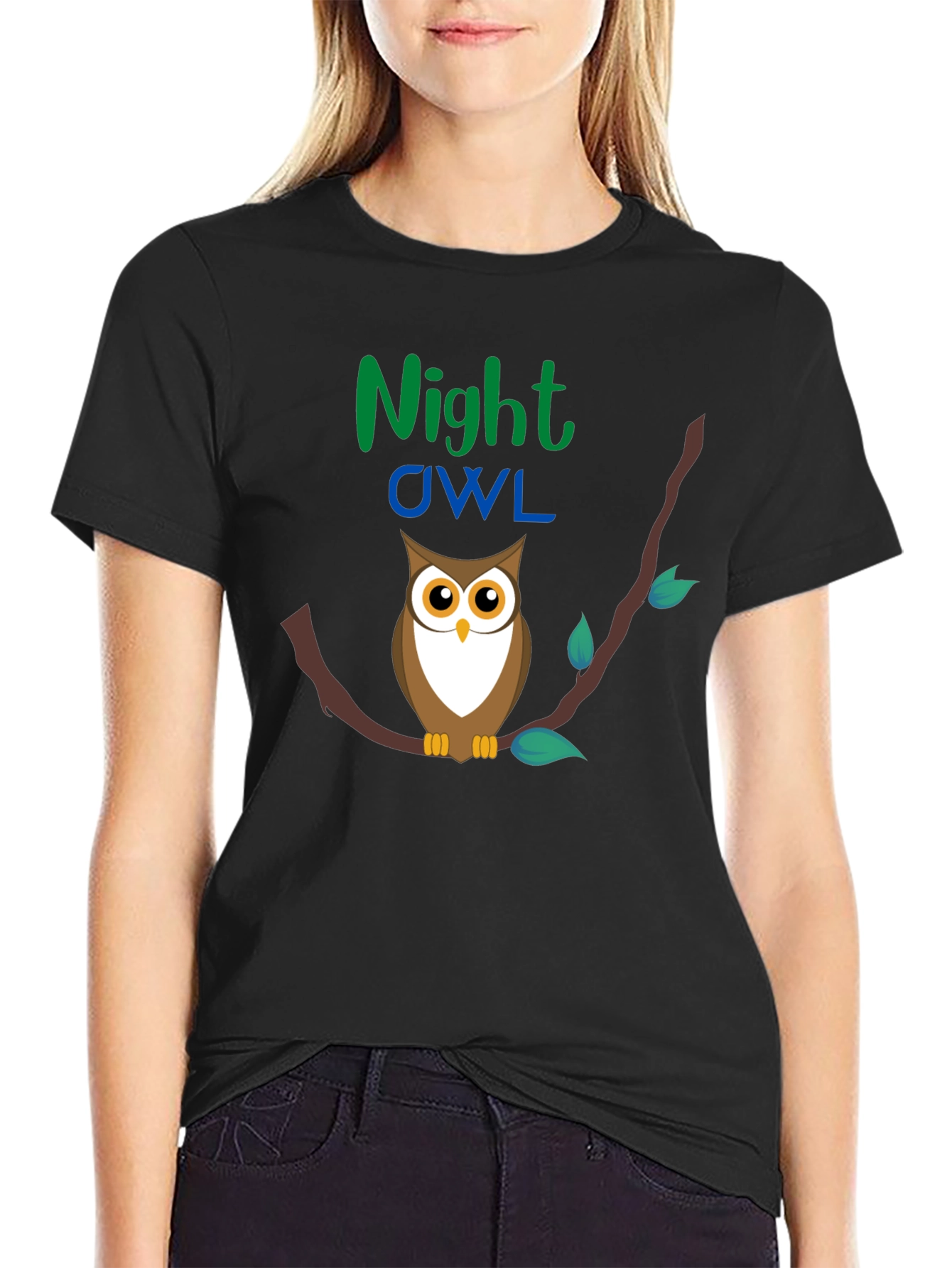 Night Owl Graphic Tee - Black Cotton T-Shirt
