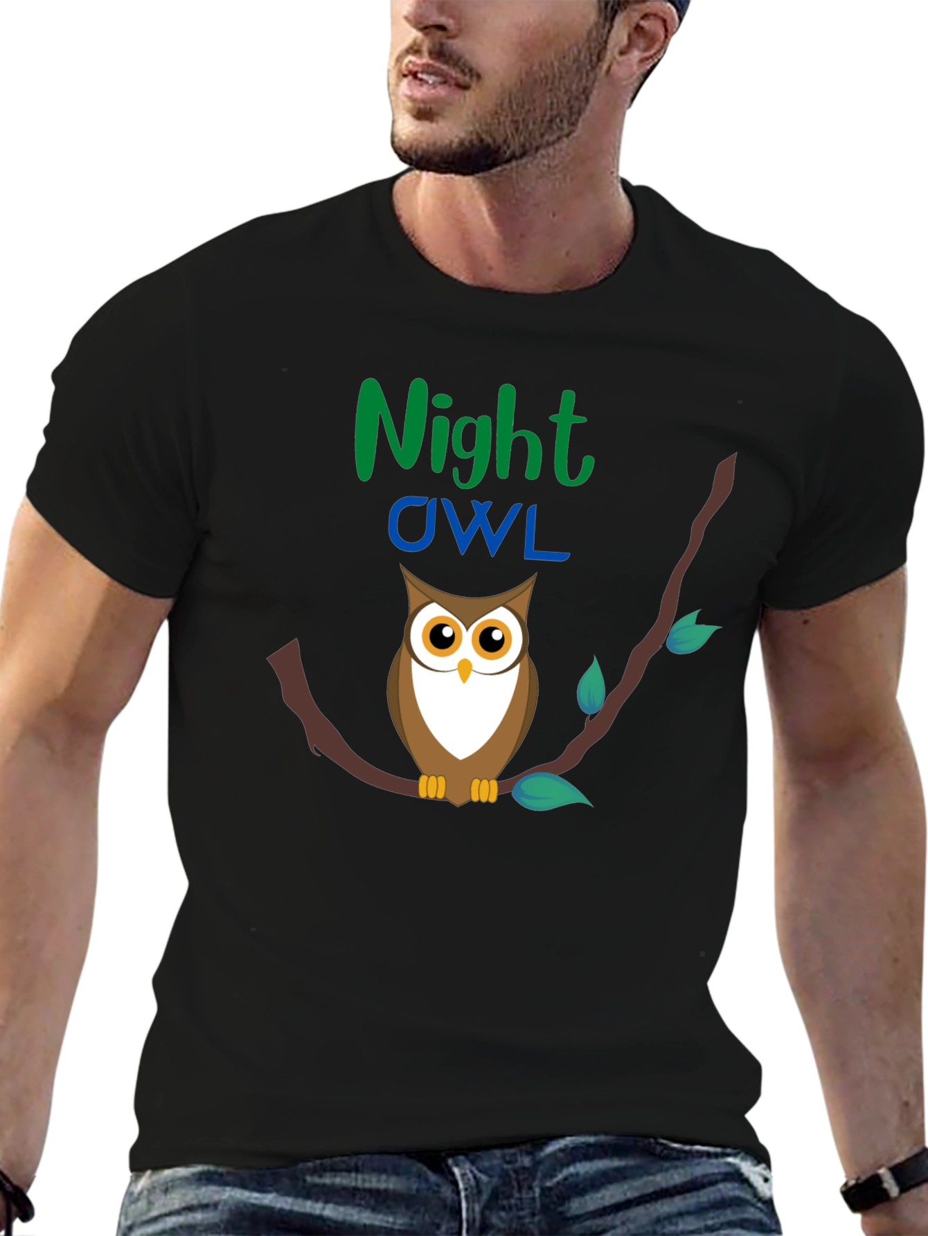 Night Owl Graphic Tee - Black Cotton T-Shirt