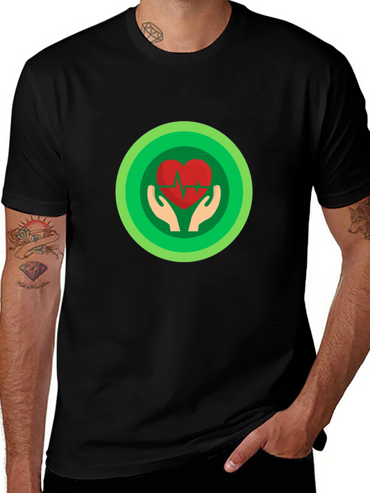 Heart Care T-Shirt - Black Cotton Tee with Graphic Print