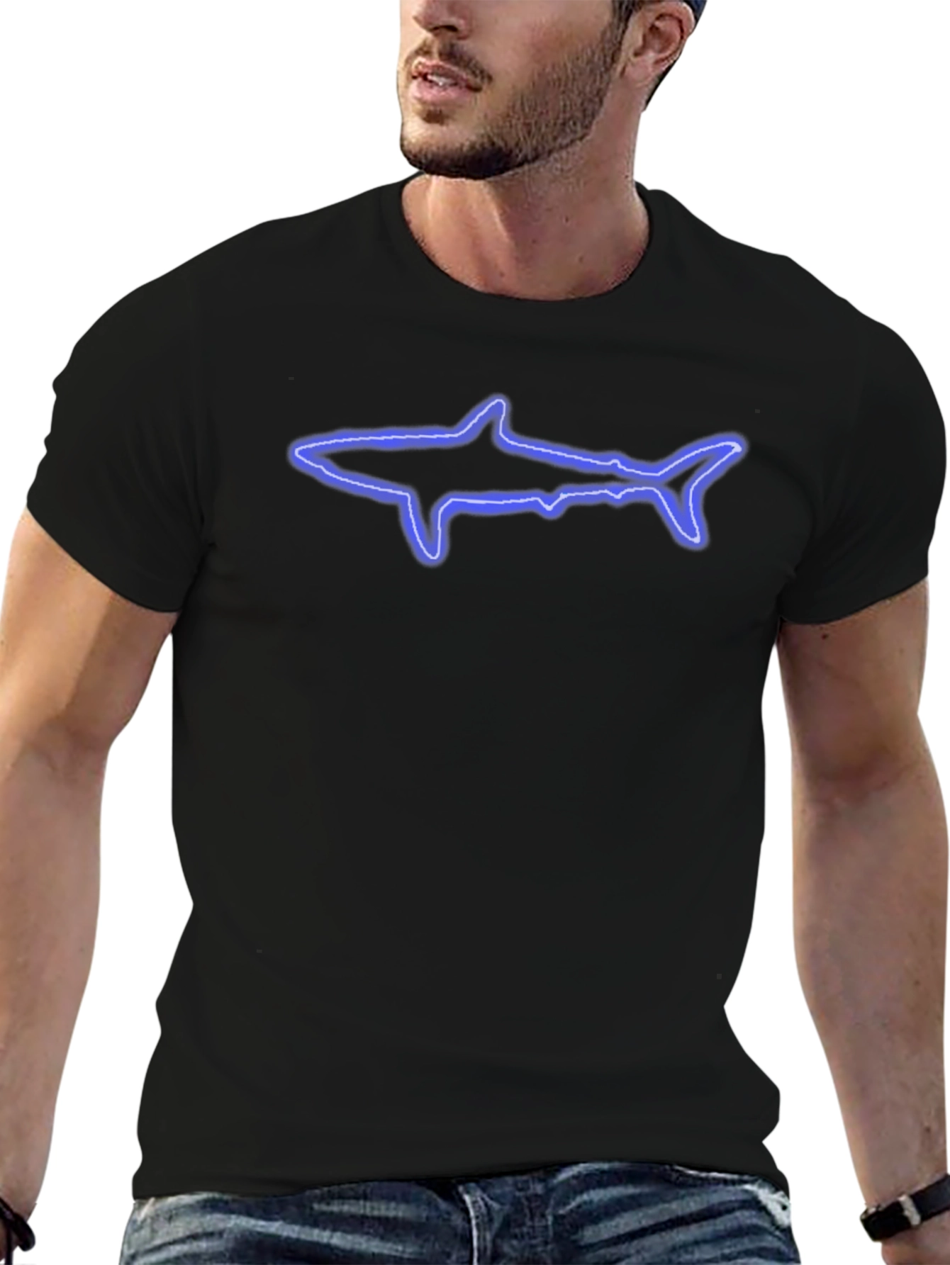 Neon Shark Graphic Black T-Shirt