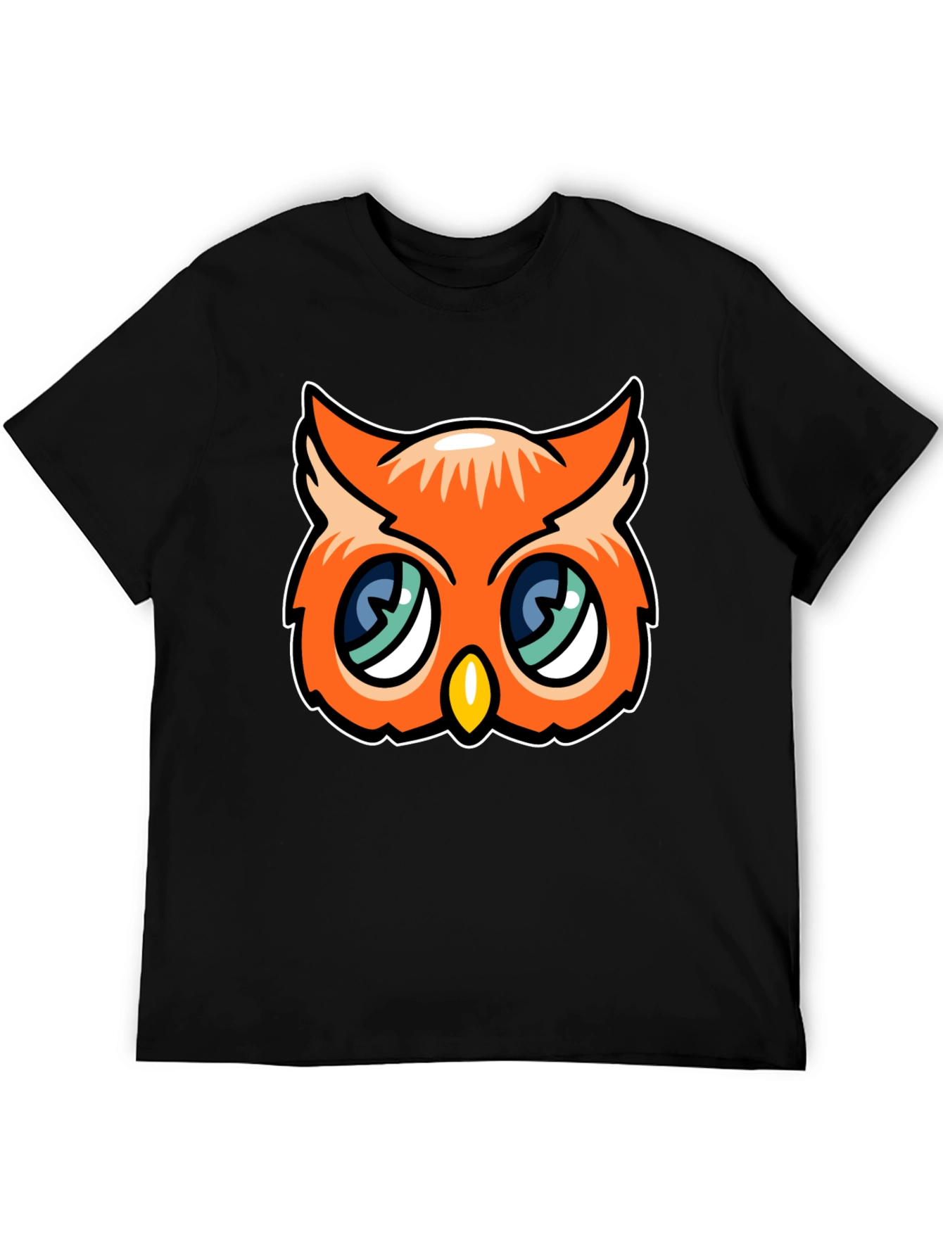 Cute Cartoon Owl Graphic Tee - Black