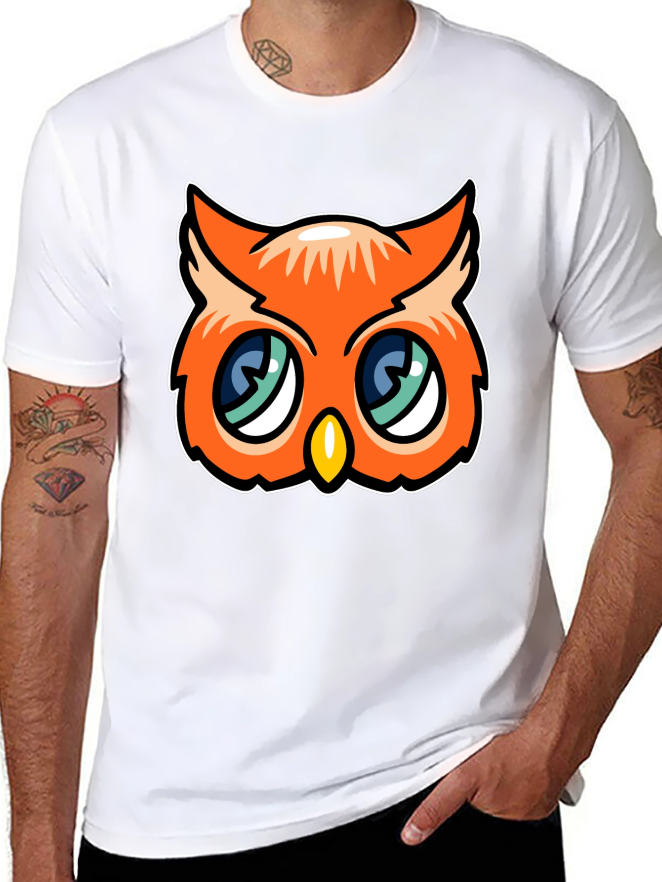 Cute Cartoon Owl Graphic Tee - Black