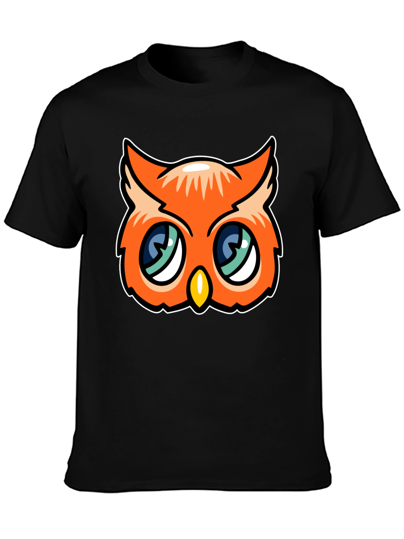 Cute Cartoon Owl Graphic Tee - Black