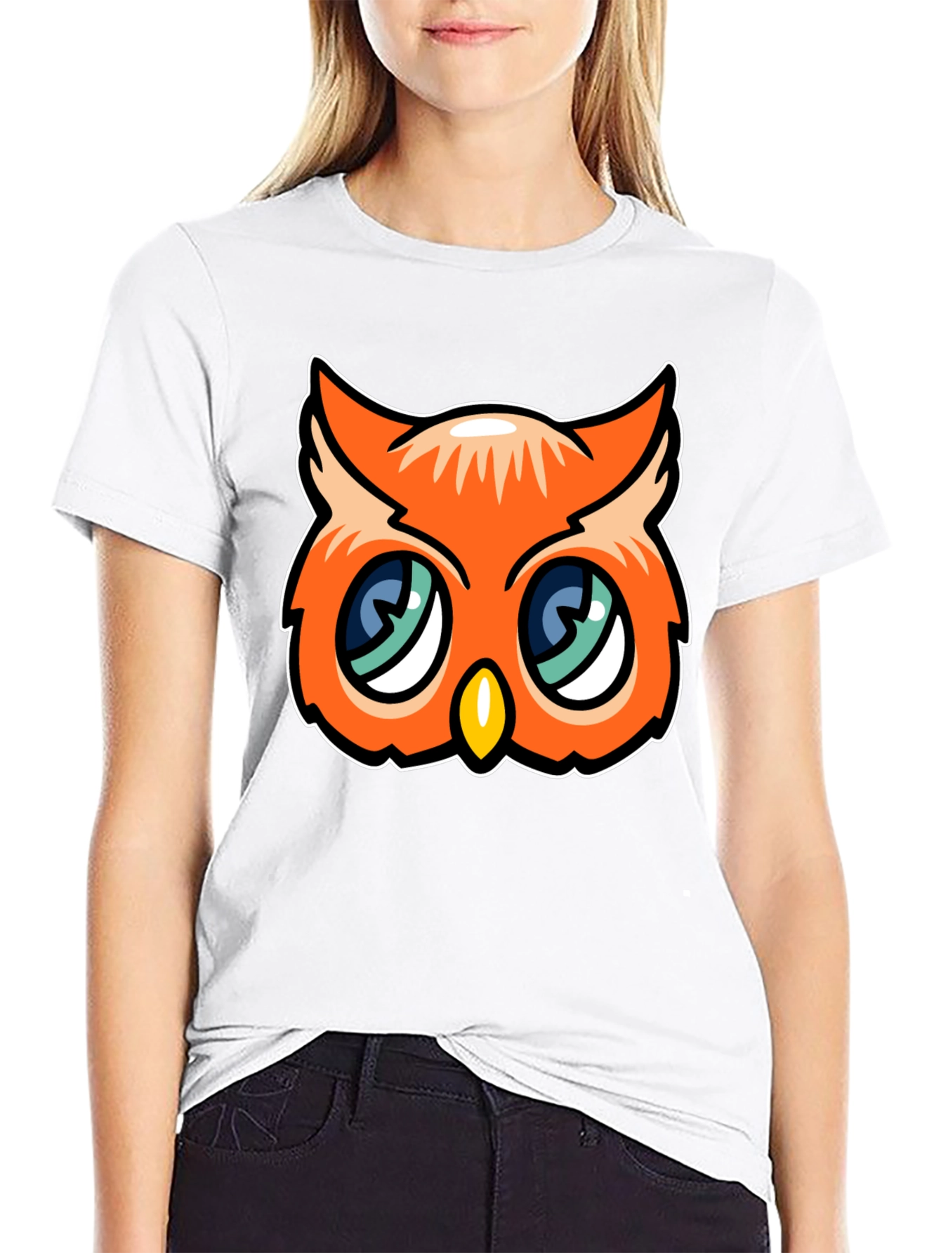 Cute Cartoon Owl Graphic Tee - Black