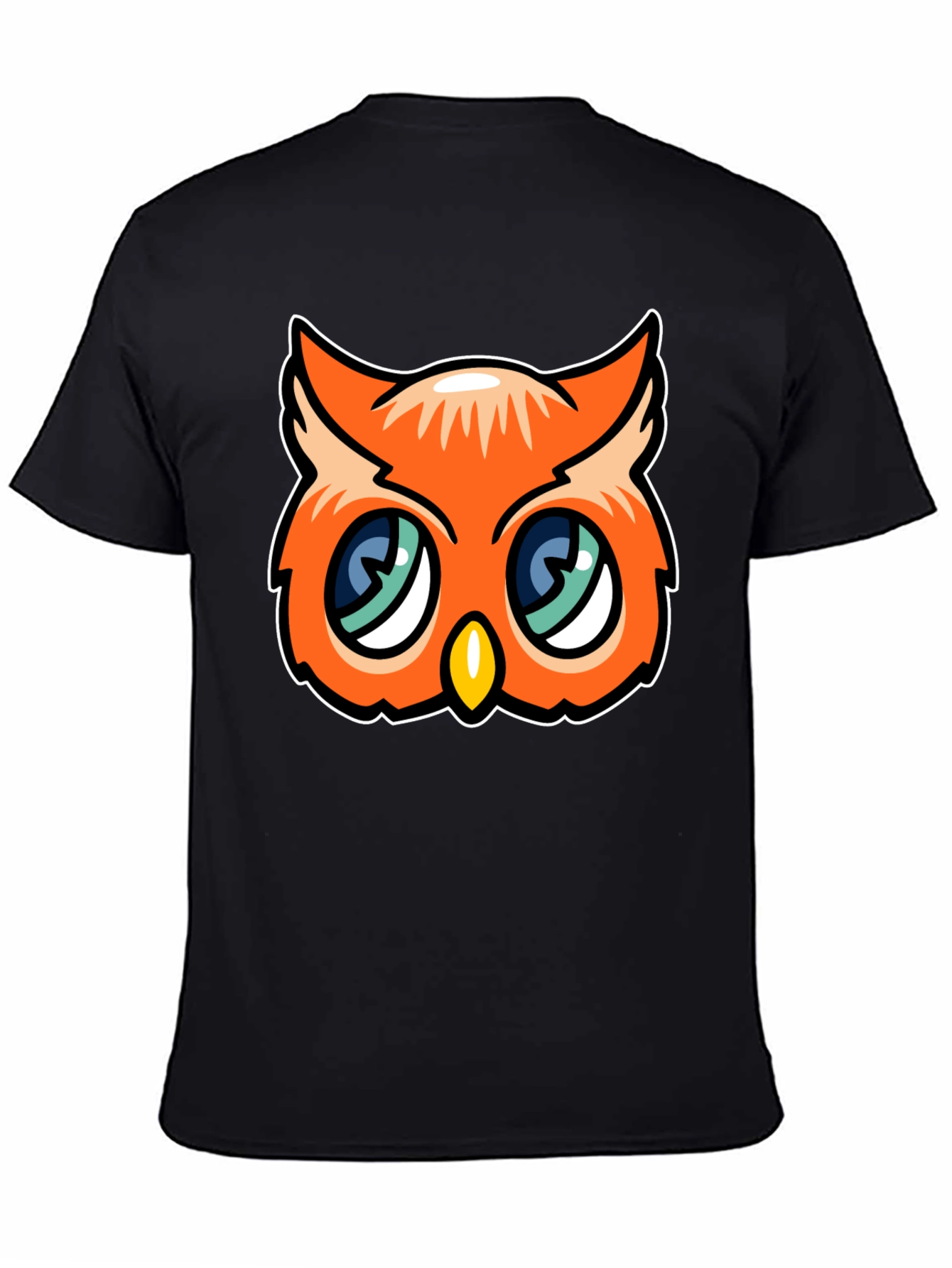 Cute Cartoon Owl Graphic Tee - Black
