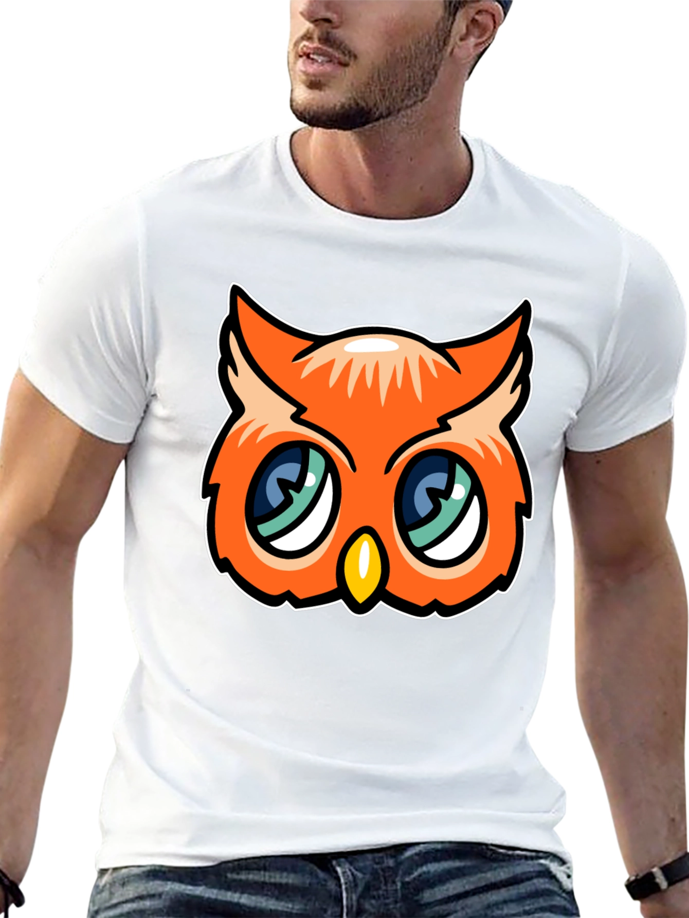 Cute Cartoon Owl Graphic Tee - Black