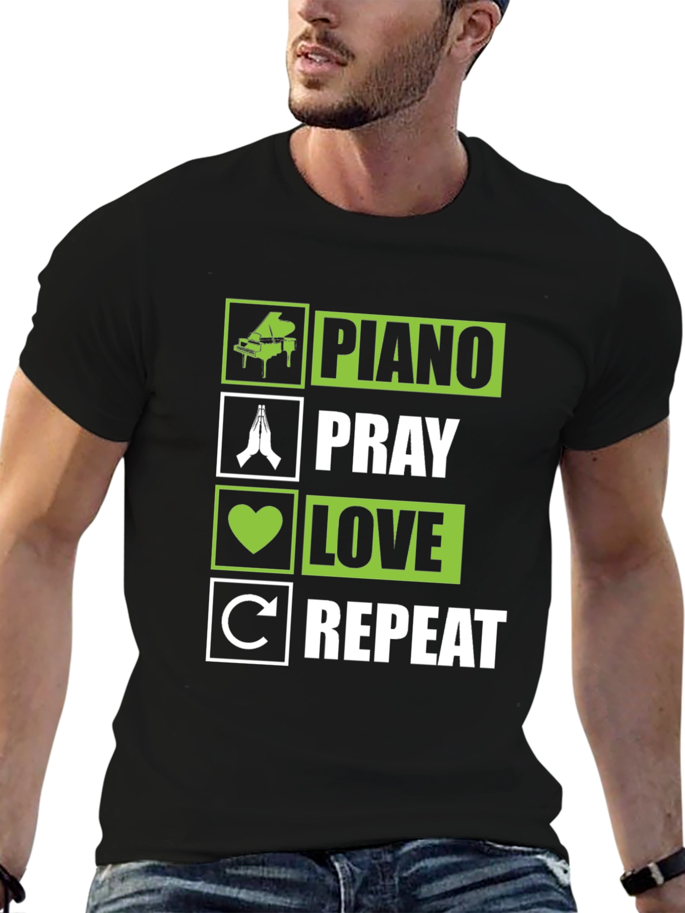 Piano Pray Love Repeat T-Shirt - Novelty Tee