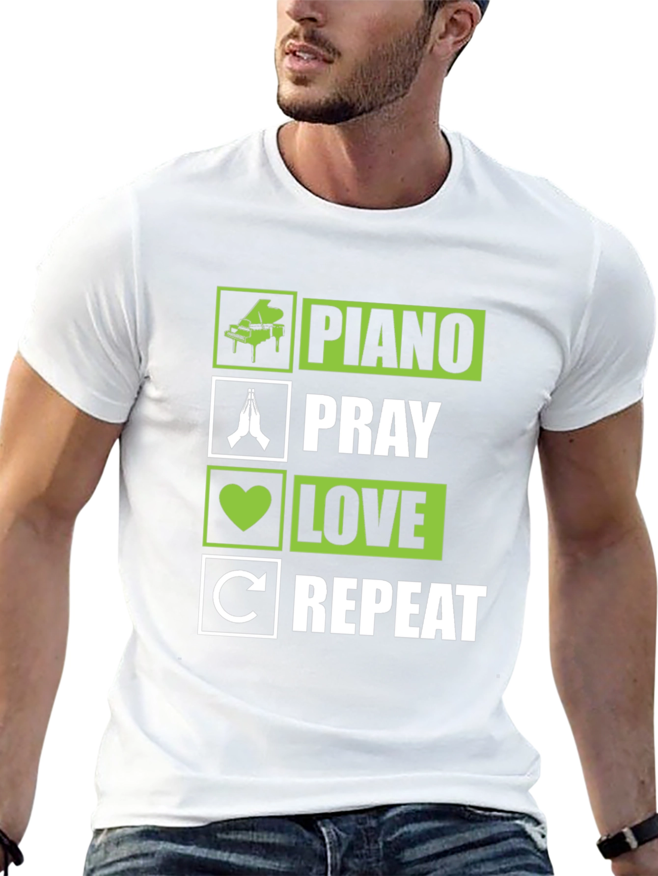Piano Pray Love Repeat T-Shirt - Novelty Tee