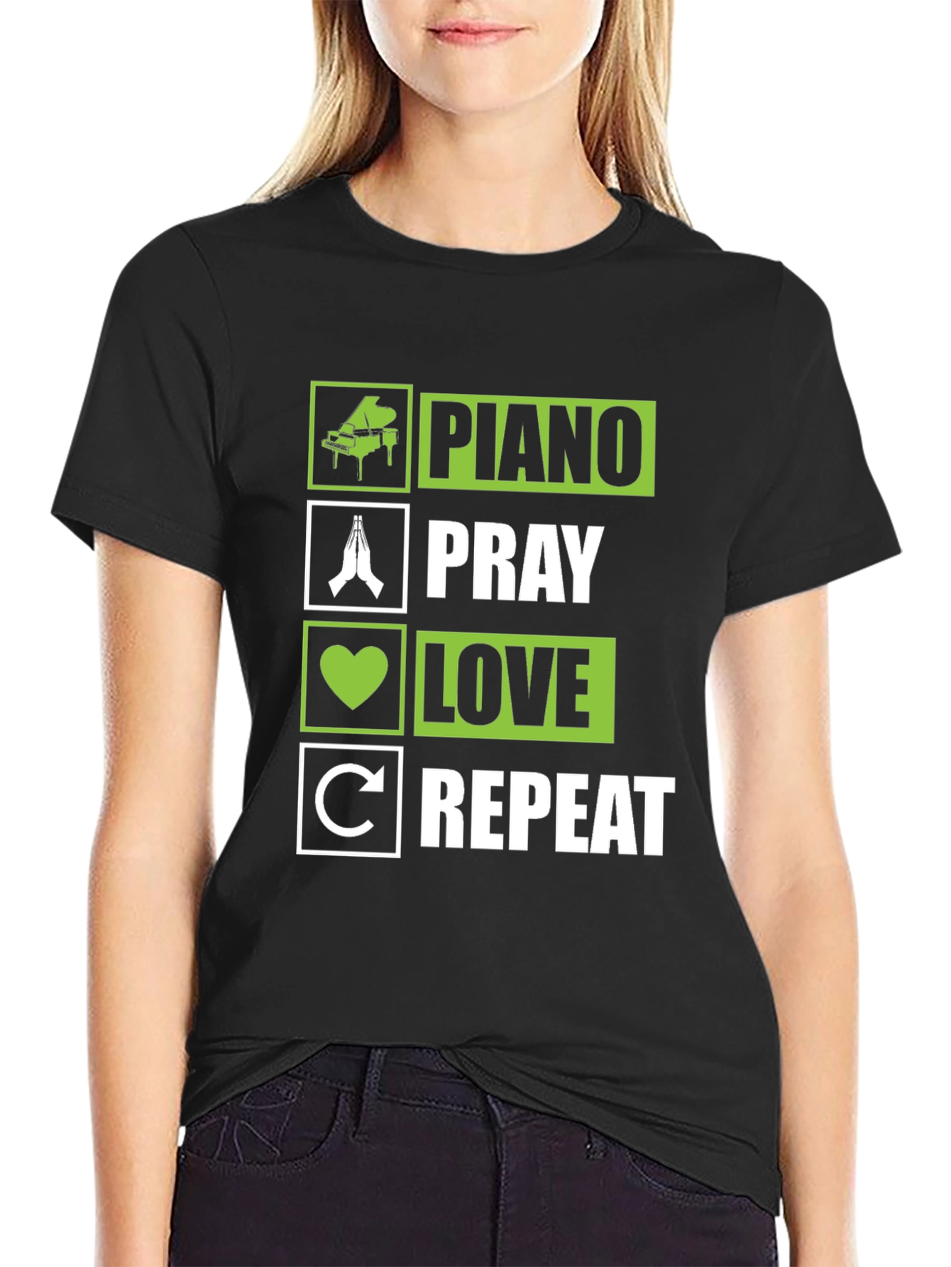 Piano Pray Love Repeat T-Shirt - Novelty Tee
