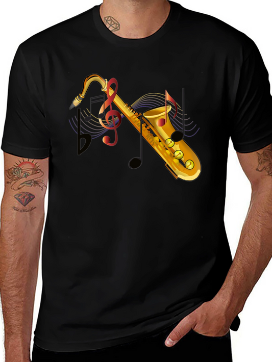 Saxophone Graphic Black T-Shirt - Music Lover Tee