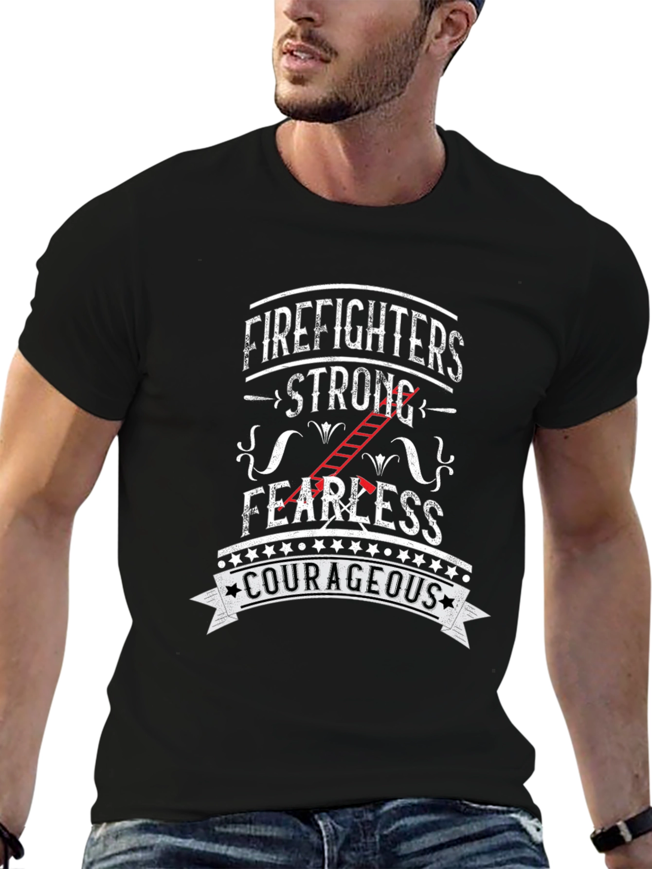 Firefighter Strong Courageous Graphic T-Shirt