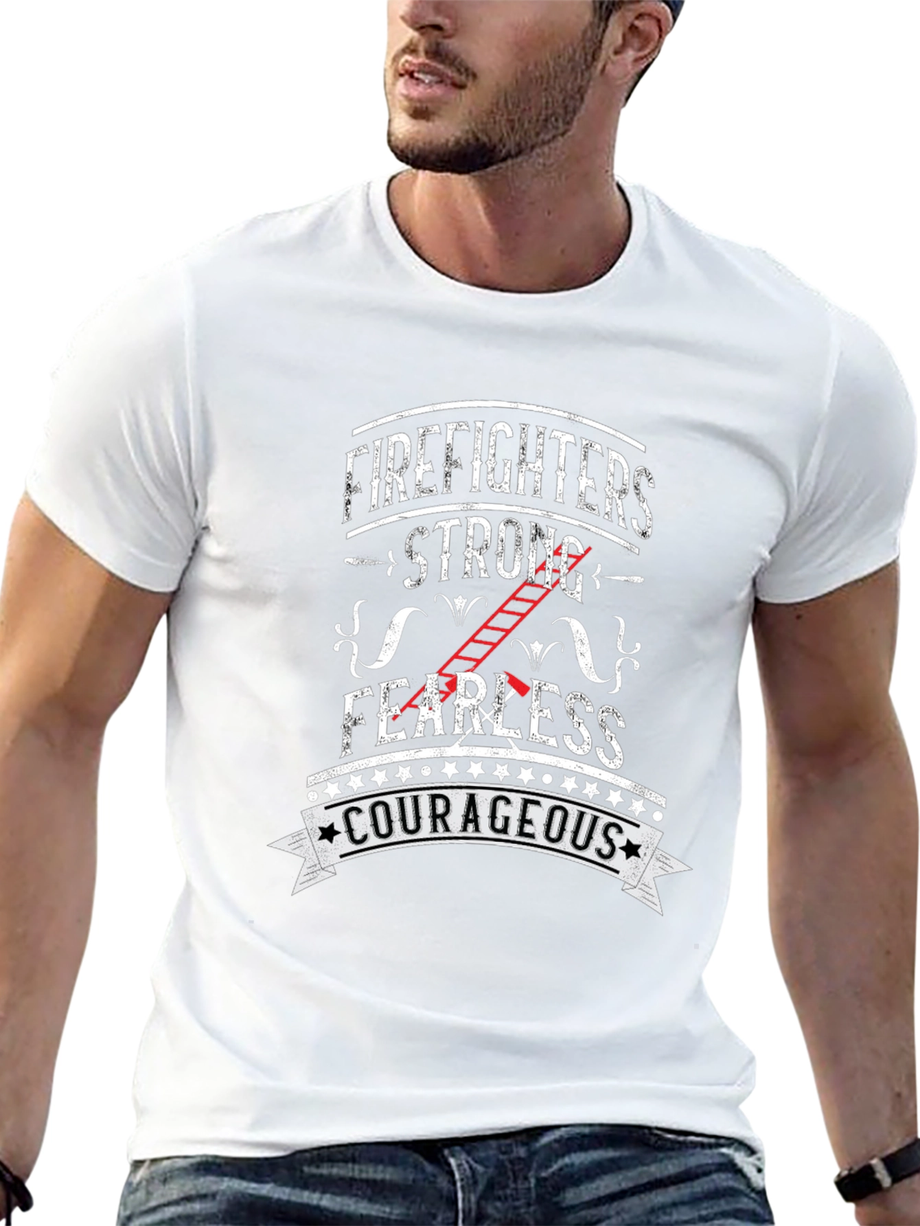 Firefighter Strong Courageous Graphic T-Shirt