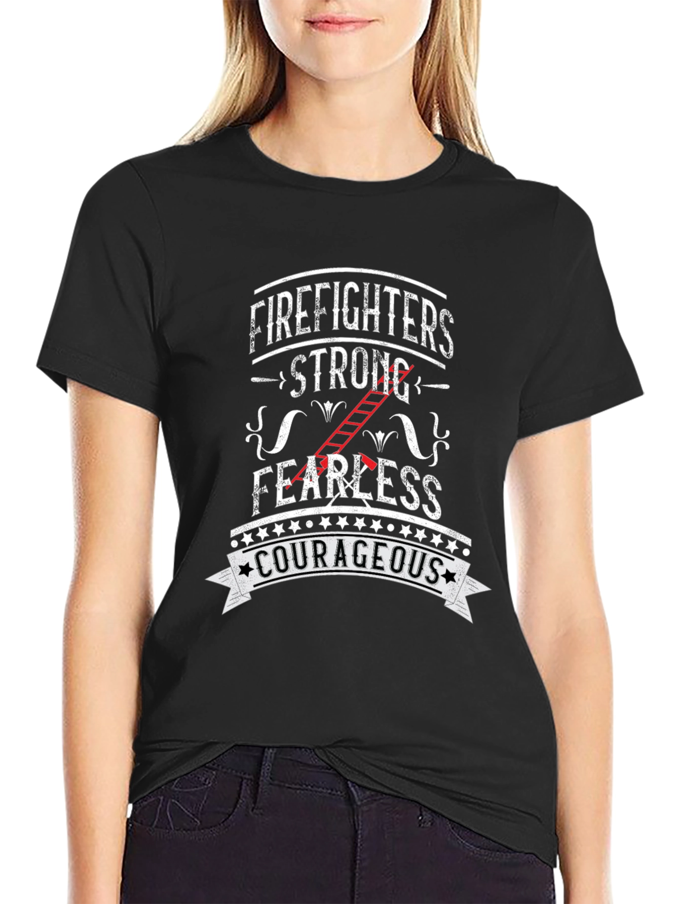 Firefighter Strong Courageous Graphic T-Shirt
