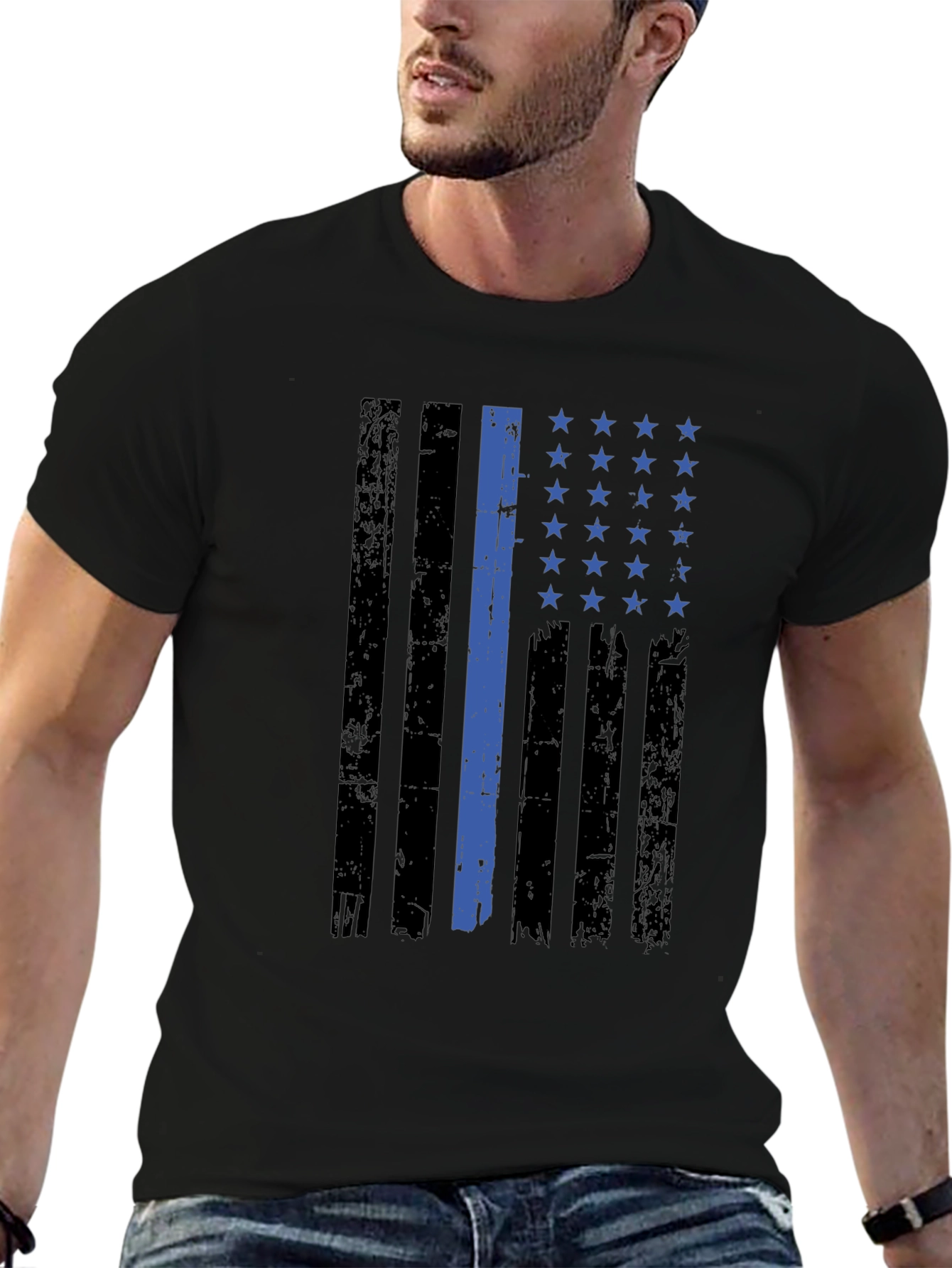Thin Blue Line American Flag Graphic Tee
