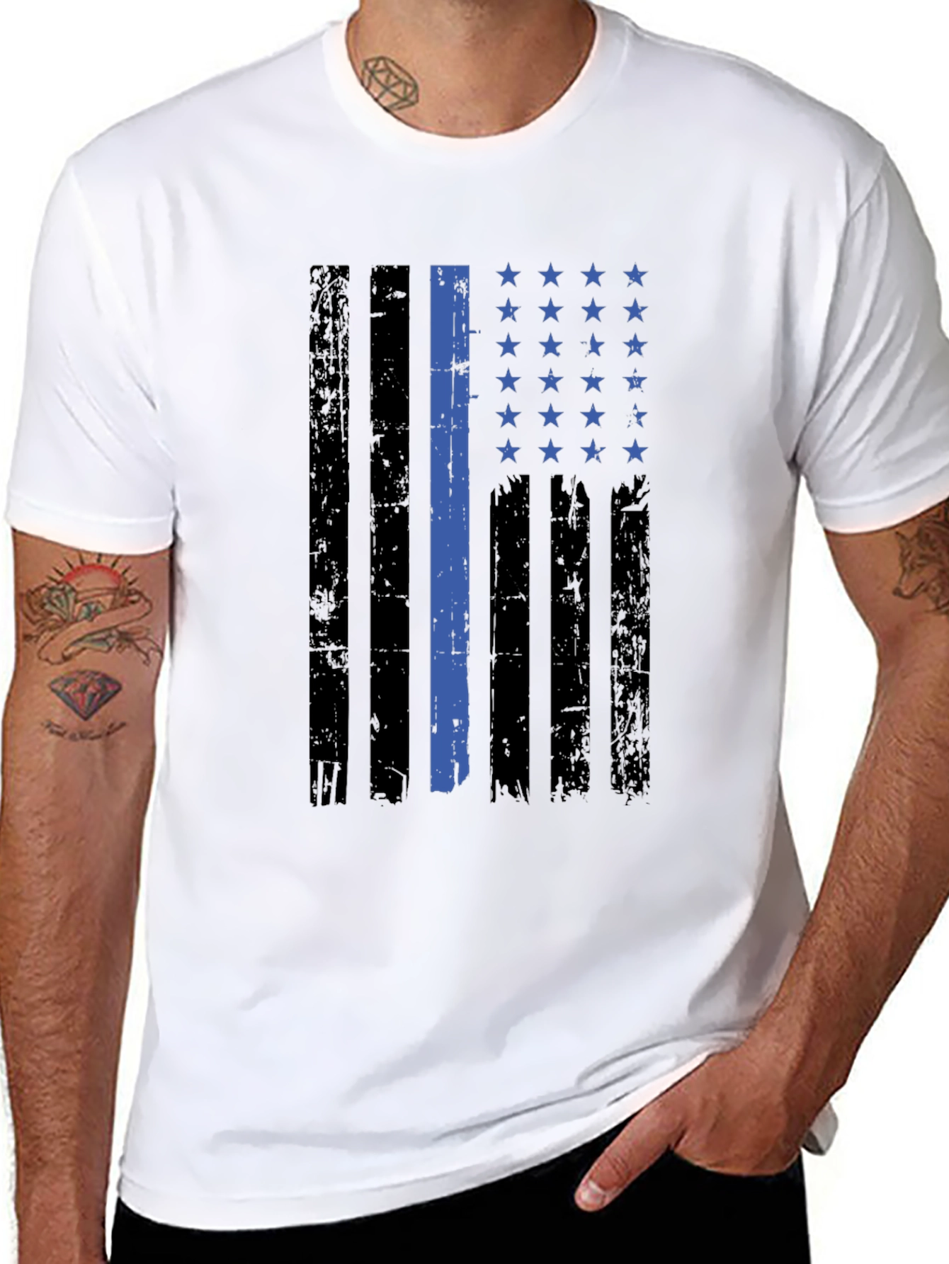 Thin Blue Line American Flag Graphic Tee