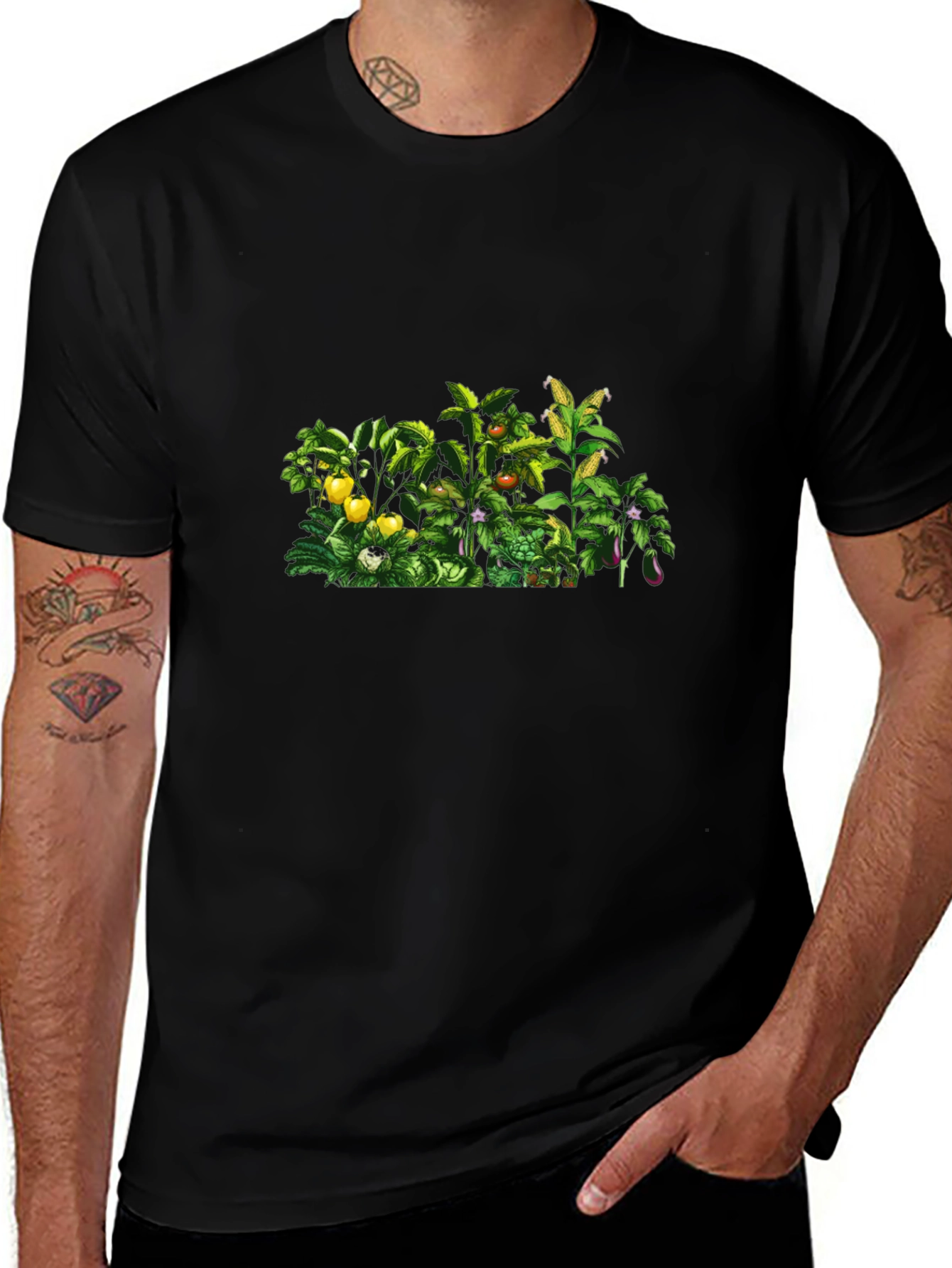 Botanical Garden Print Black T-Shirt