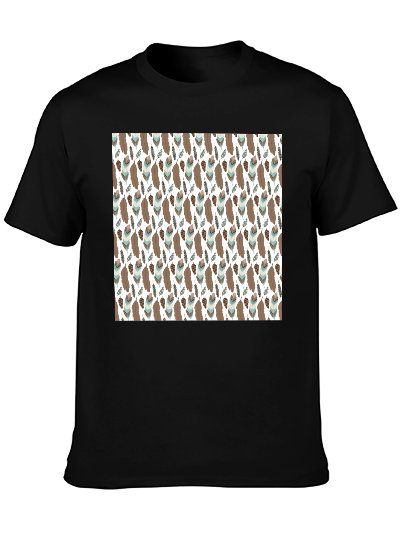 Feather Pattern T-Shirt - Black