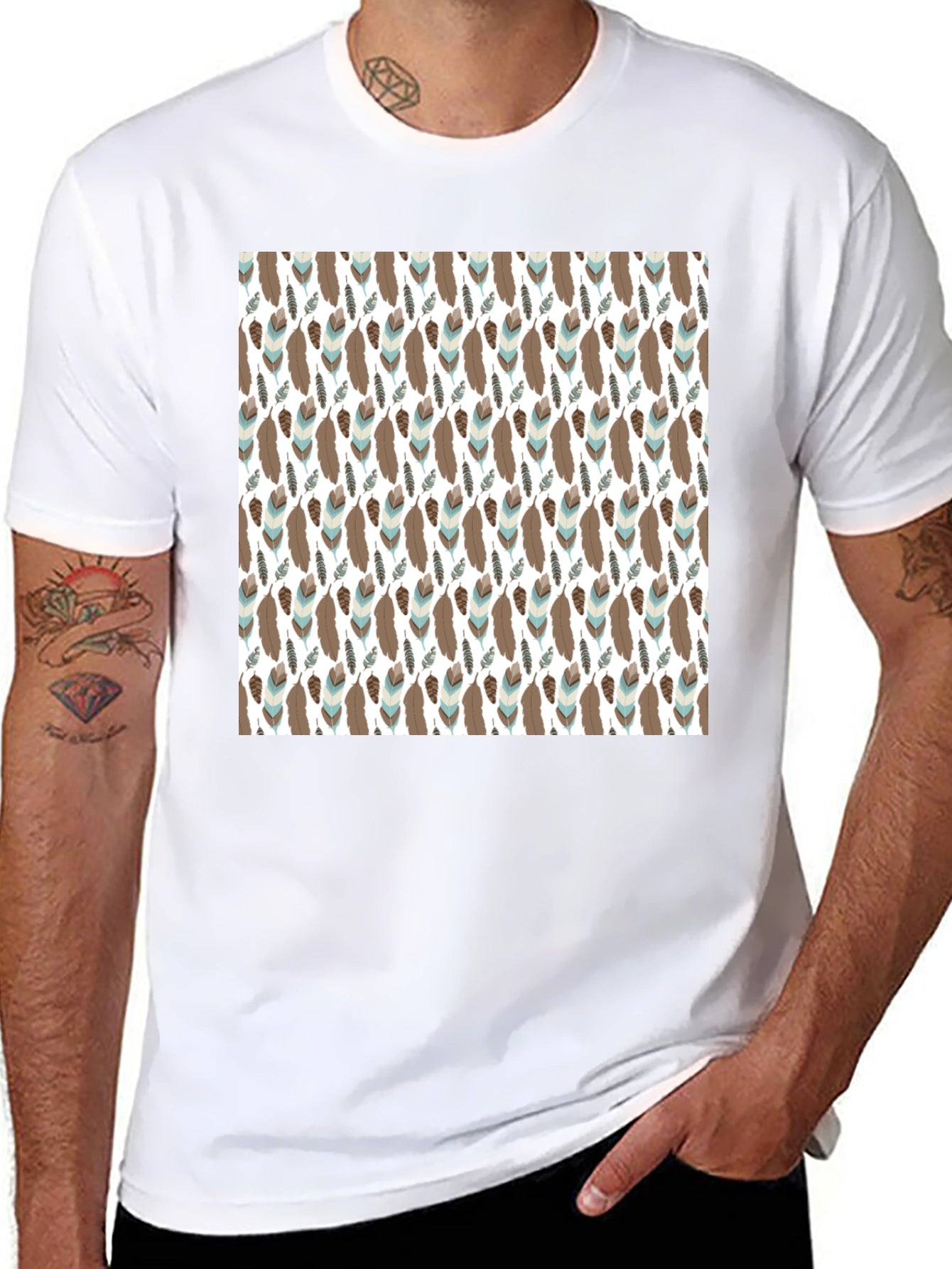 Feather Pattern T-Shirt - Black
