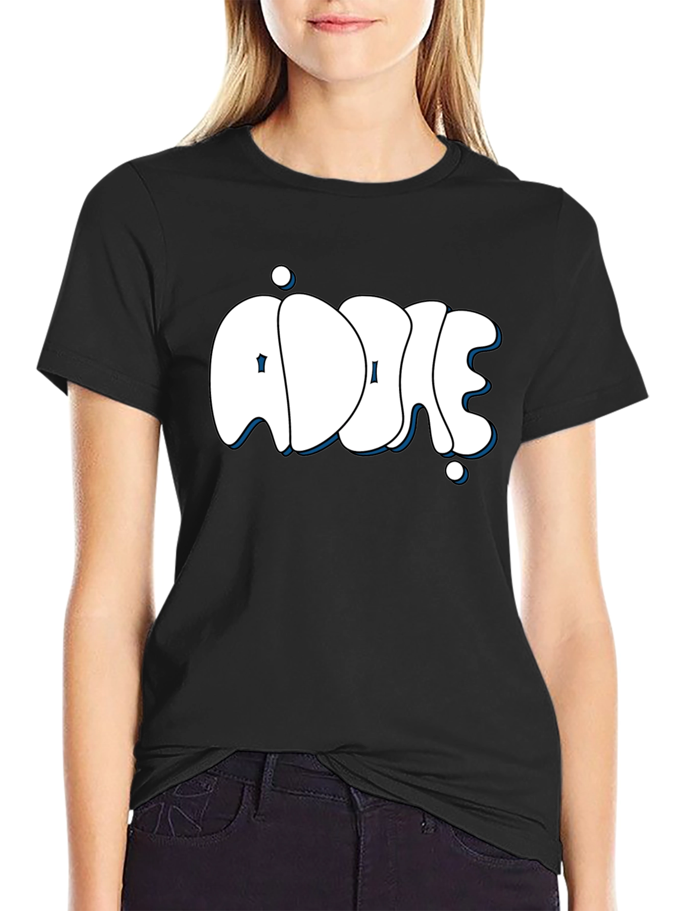 Addie Black T-Shirt: Stylish Bubble Letter Design