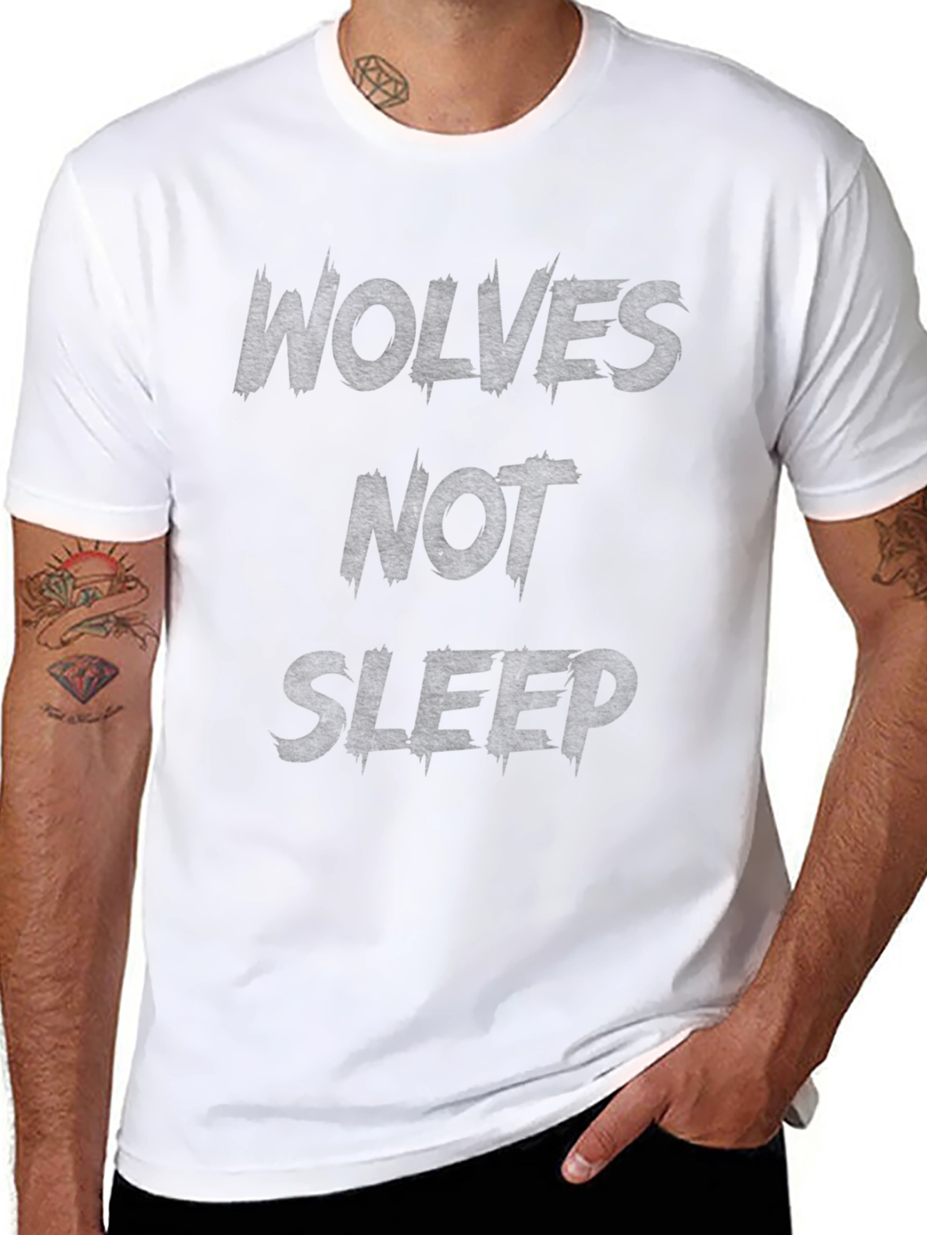 Wolves Not Sleep Graphic Print Black T-Shirt