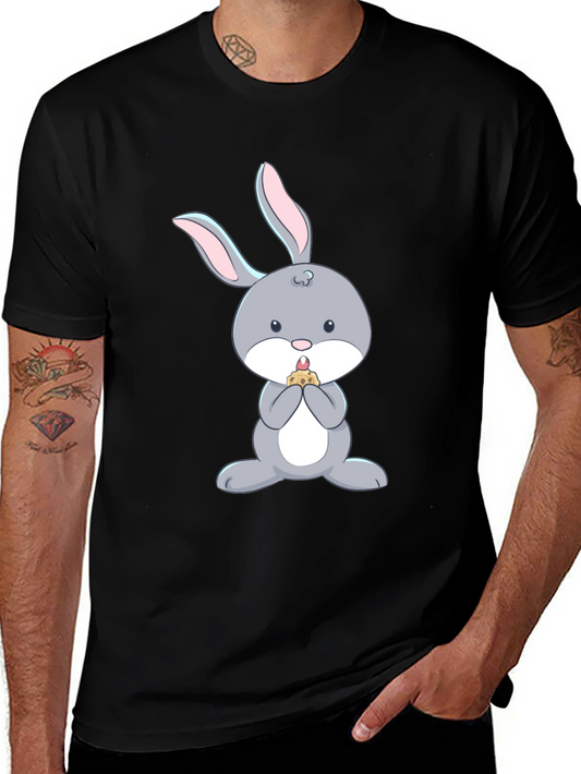 Cute Bunny Eating T-Shirt - Black Cotton Tee