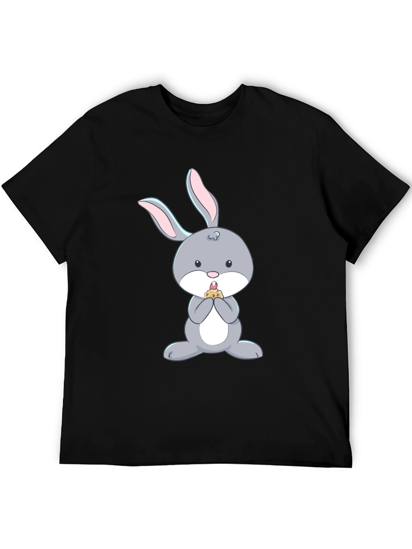 Cute Bunny Eating T-Shirt - Black Cotton Tee