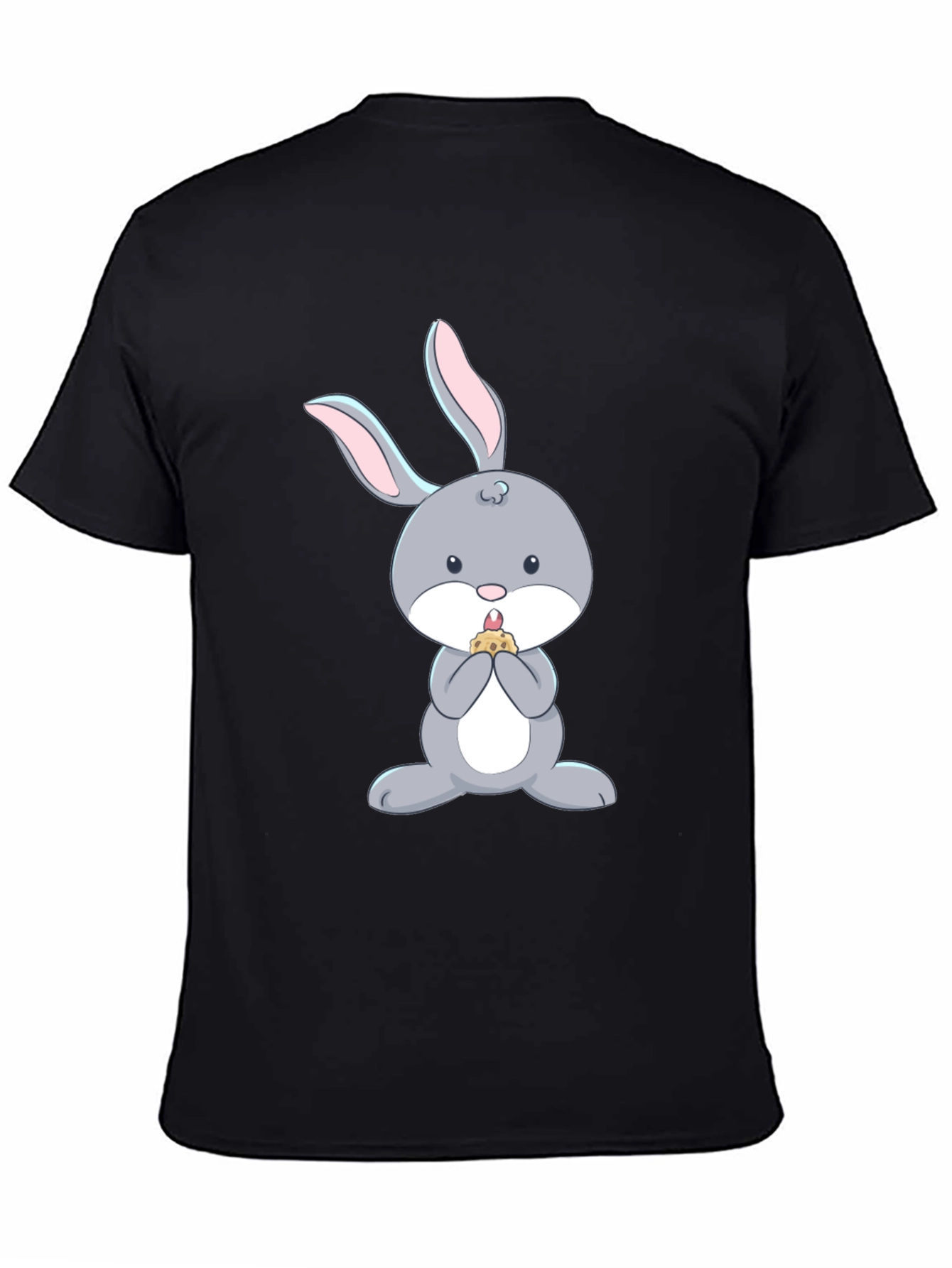 Cute Bunny Eating T-Shirt - Black Cotton Tee