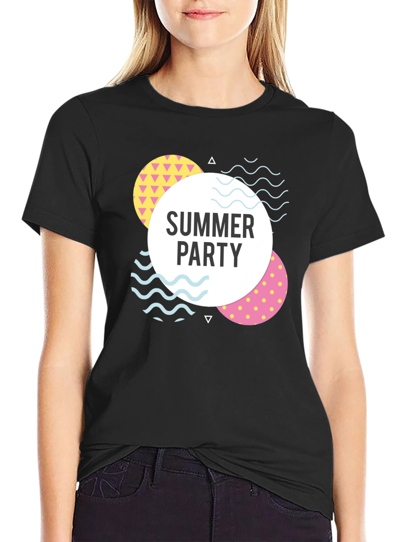 Summer Party Graphic Tee - Black Cotton Casual T-Shirt