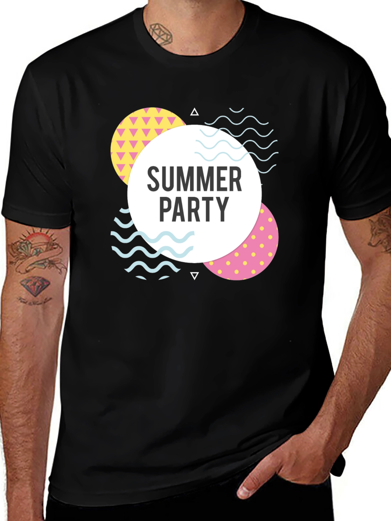 Summer Party Graphic Tee - Black Cotton Casual T-Shirt