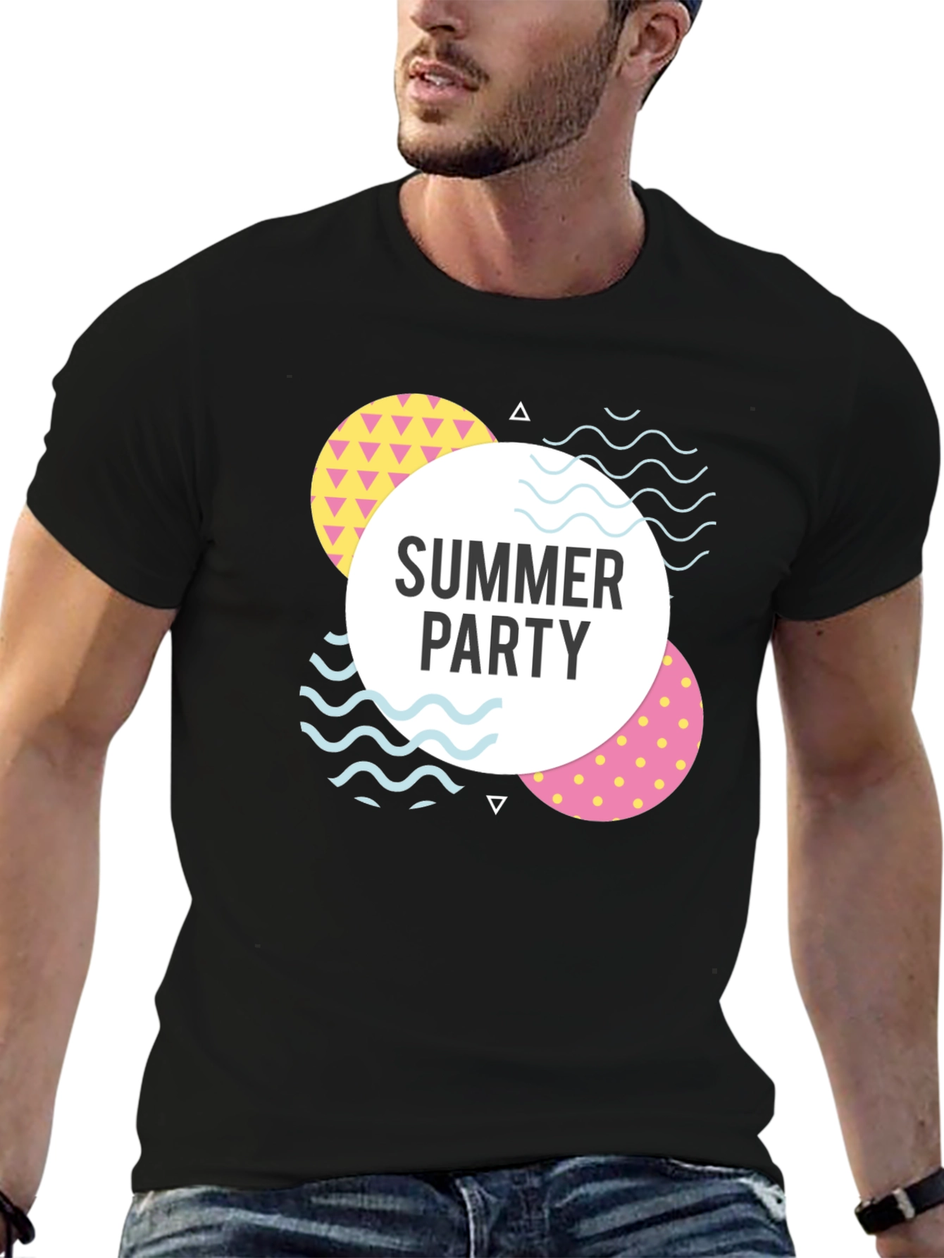 Summer Party Graphic Tee - Black Cotton Casual T-Shirt