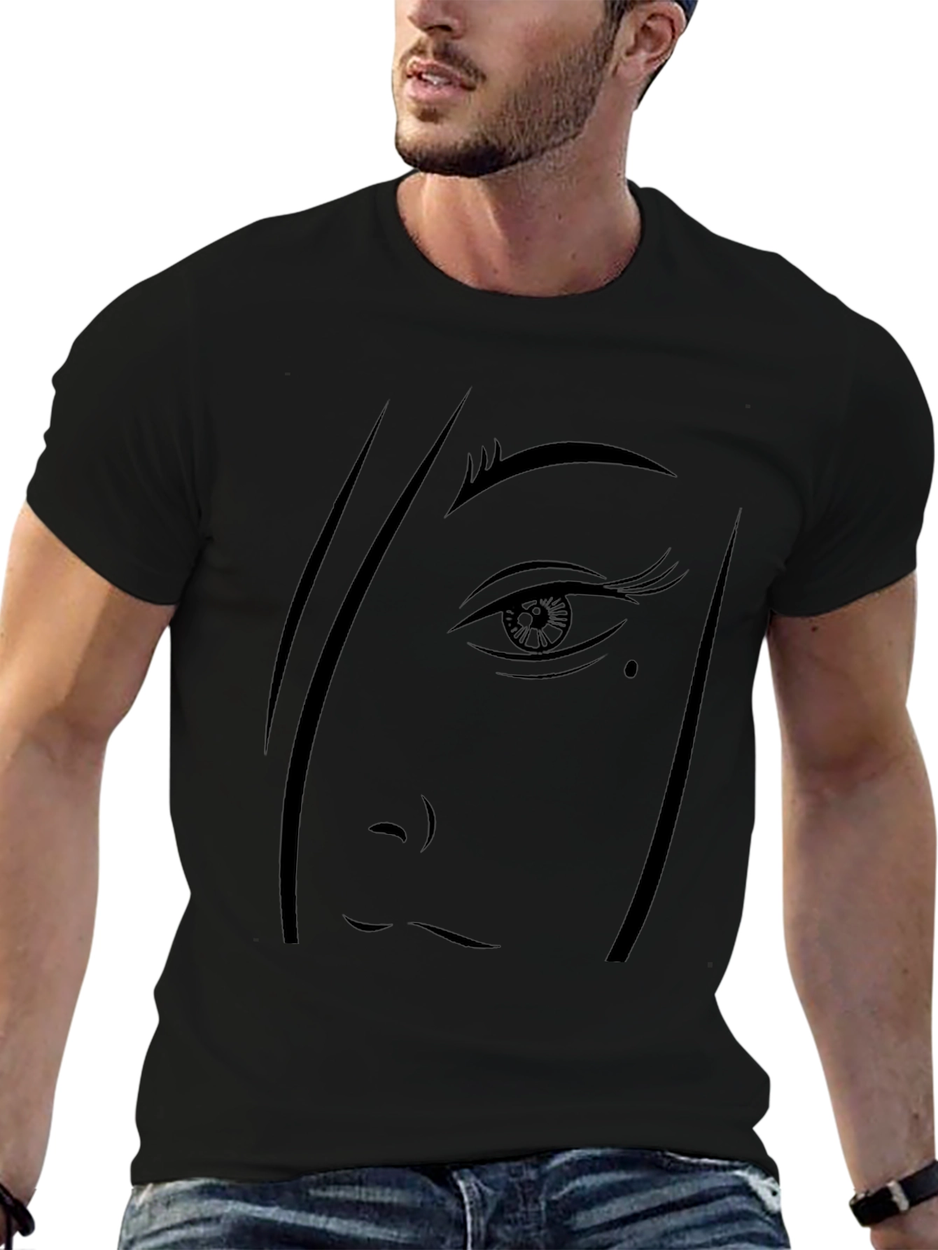 Graphic Face Print Black T-Shirt