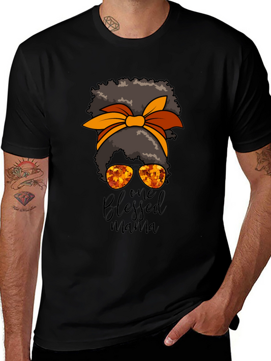 Blessed Mama Messy Bun Graphic Tee - Autumn Style
