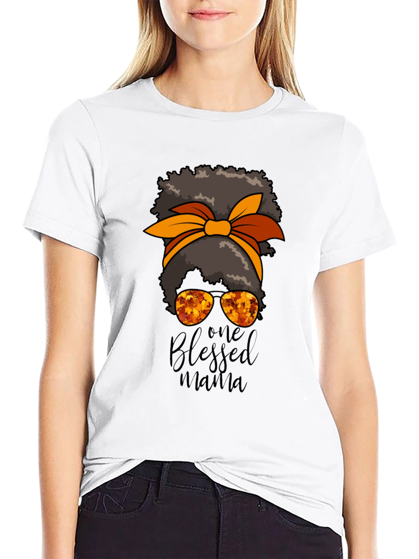 Blessed Mama Messy Bun Graphic Tee - Autumn Style
