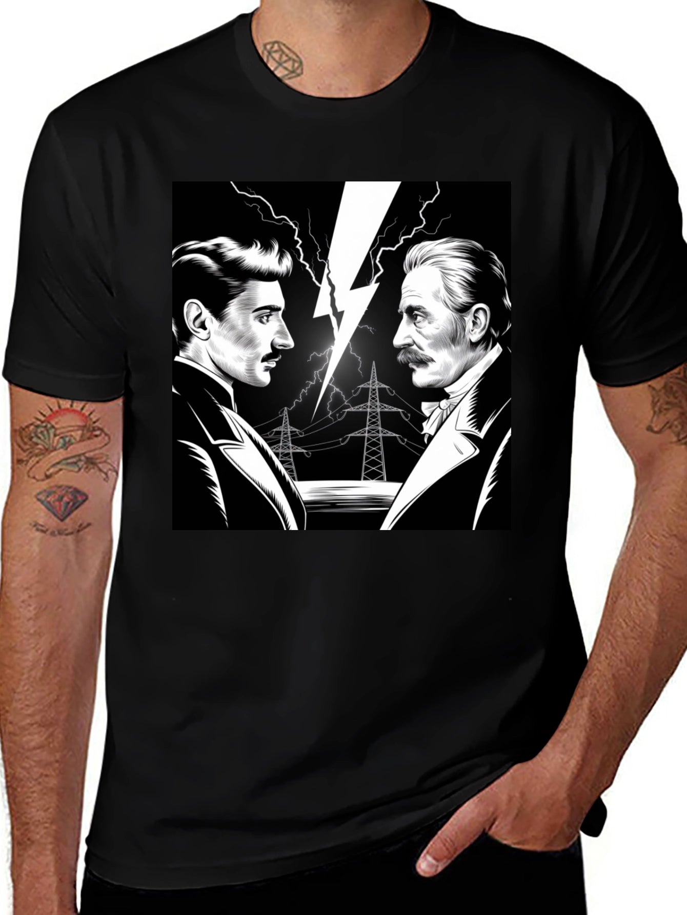Tesla vs Edison Mens Black Graphic T-Shirt
