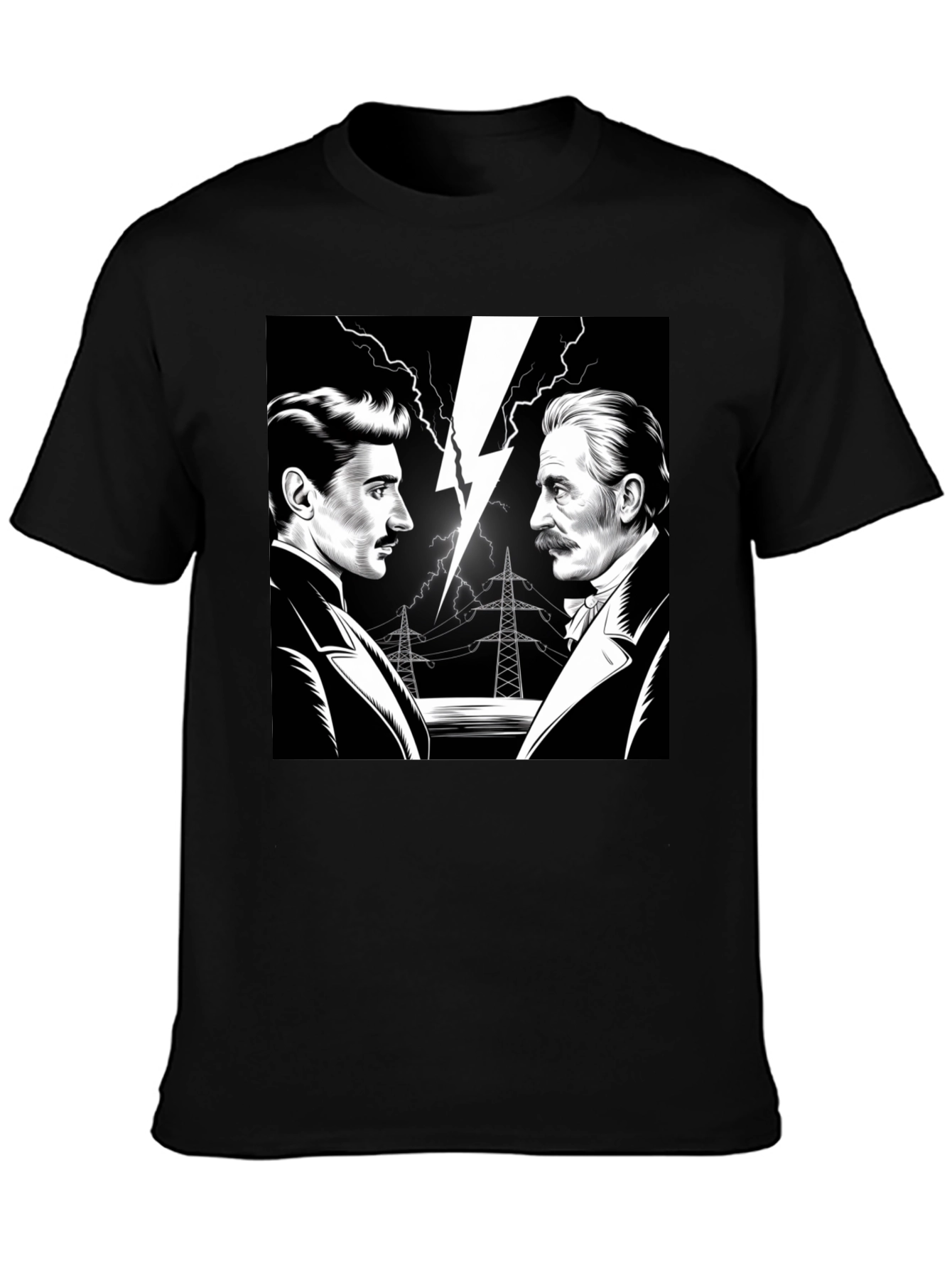 Tesla vs Edison Mens Black Graphic T-Shirt
