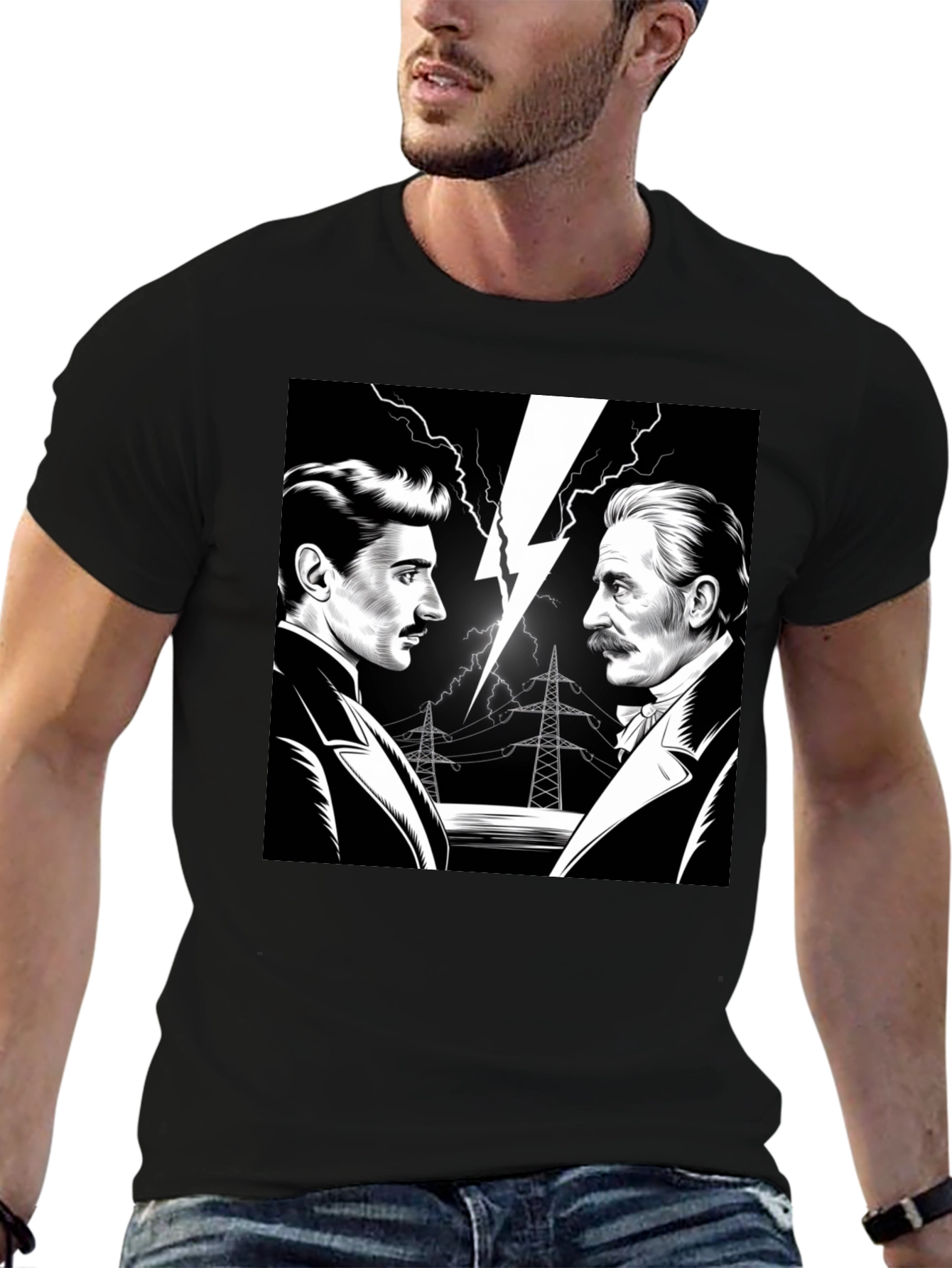 Tesla vs Edison Mens Black Graphic T-Shirt