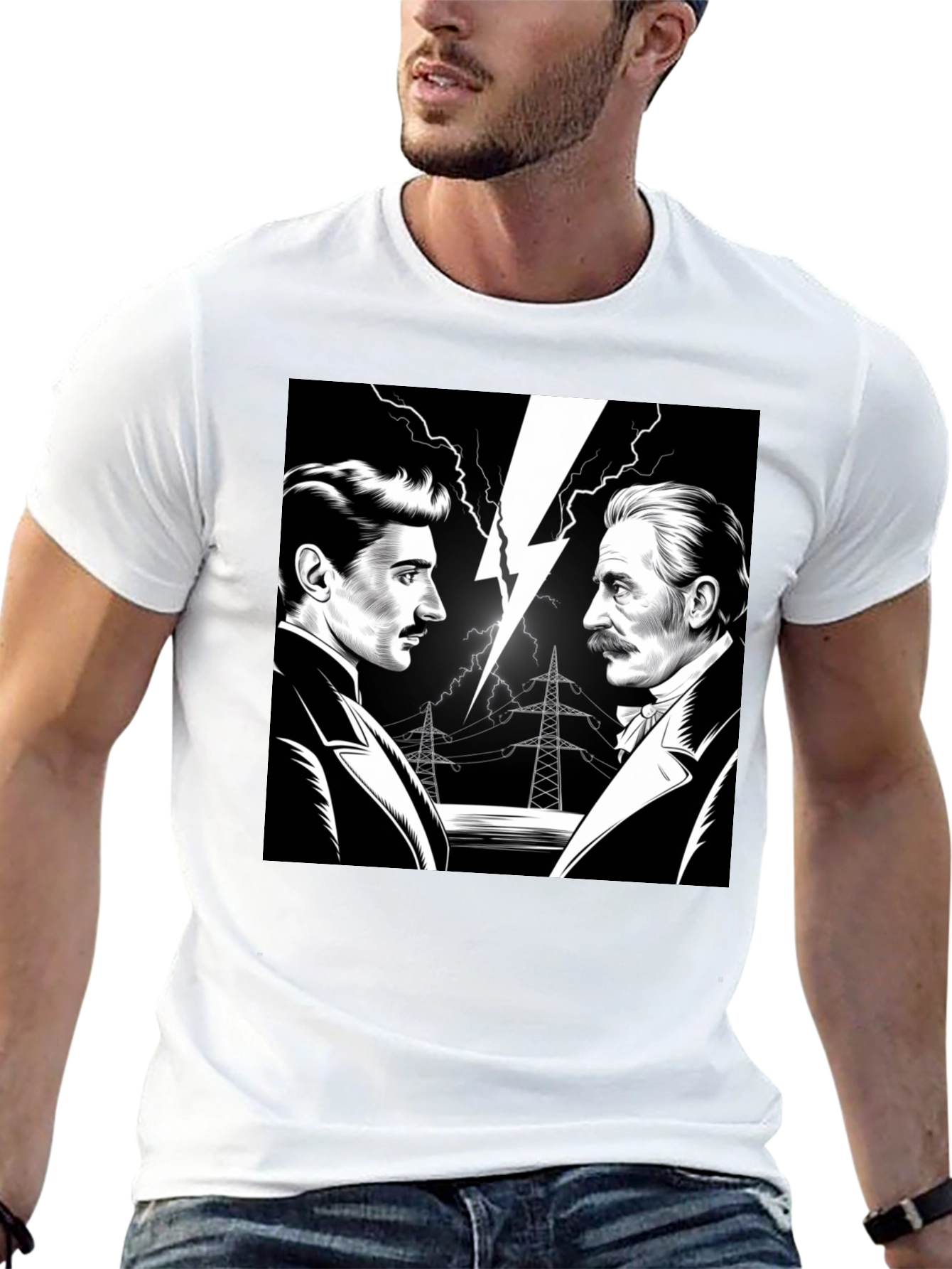 Tesla vs Edison Mens Black Graphic T-Shirt