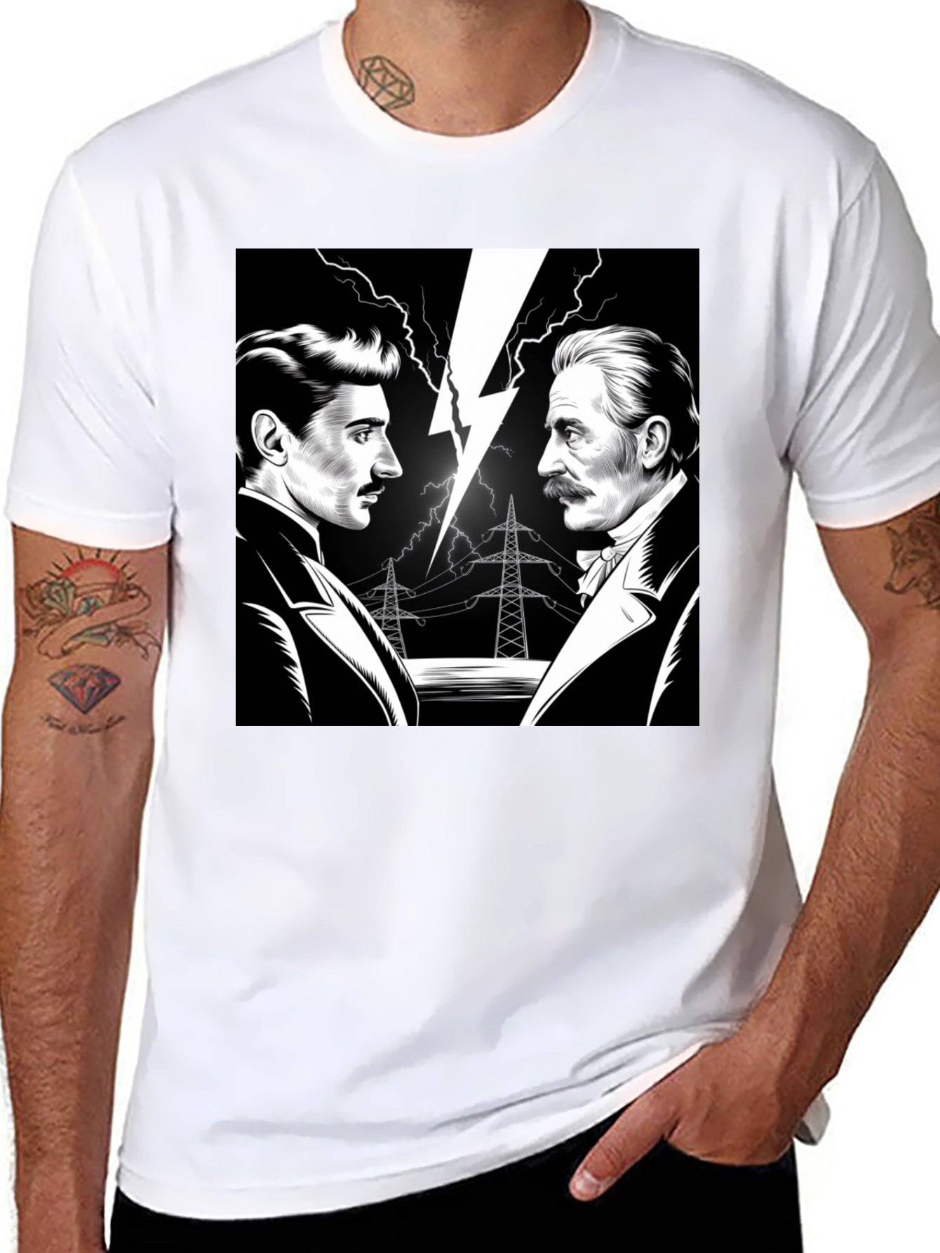 Tesla vs Edison Mens Black Graphic T-Shirt