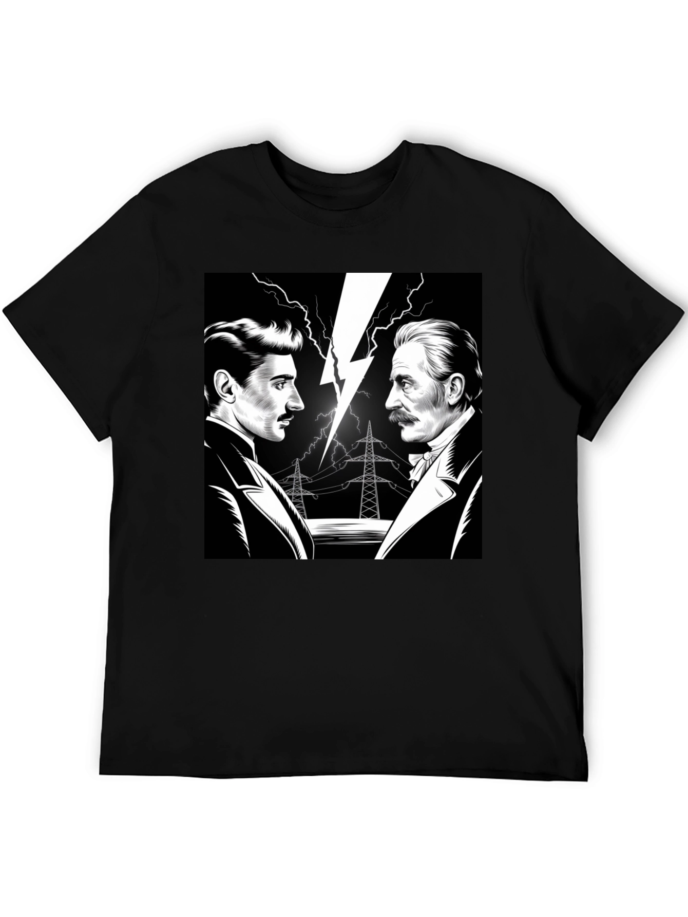 Tesla vs Edison Mens Black Graphic T-Shirt