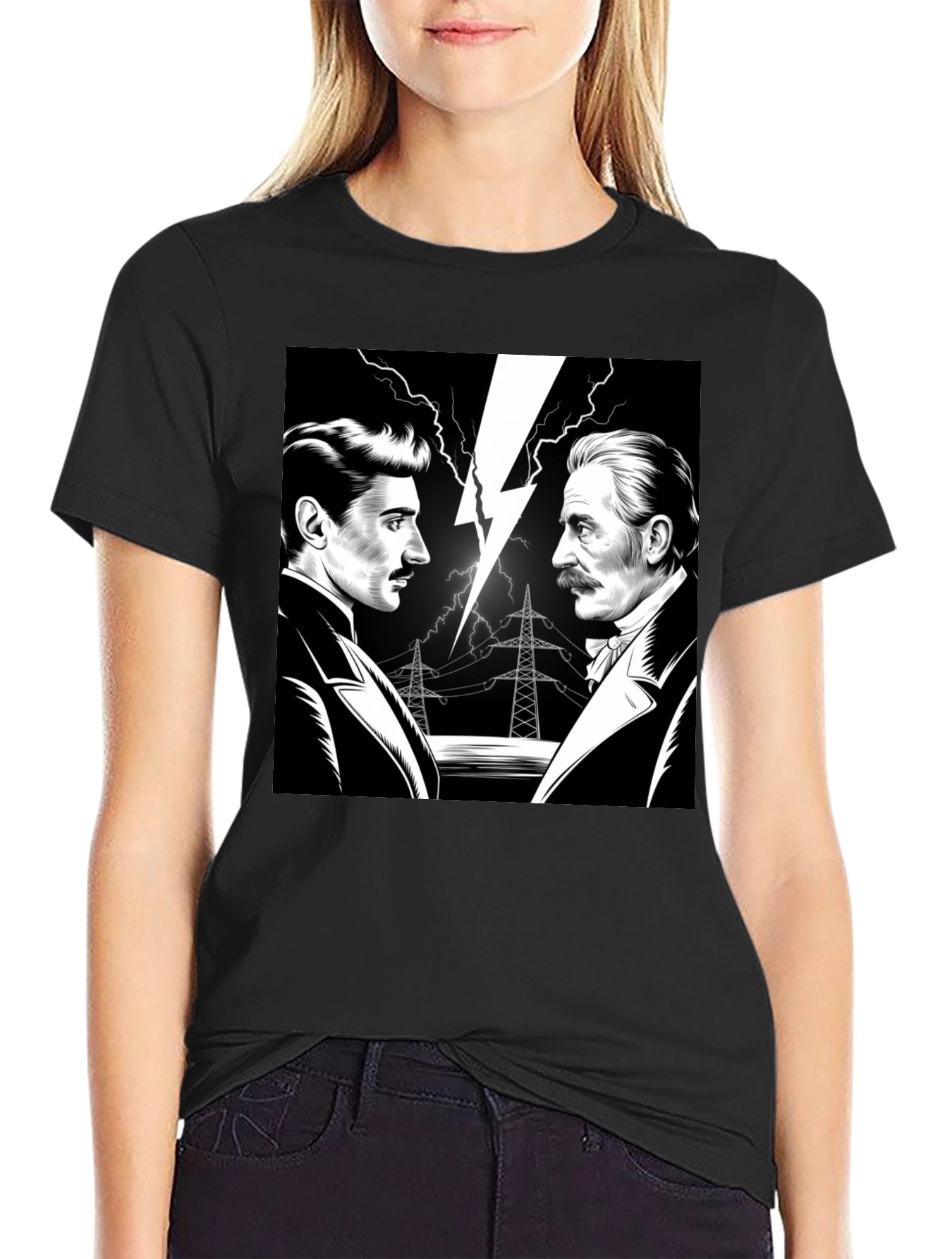 Tesla vs Edison Mens Black Graphic T-Shirt